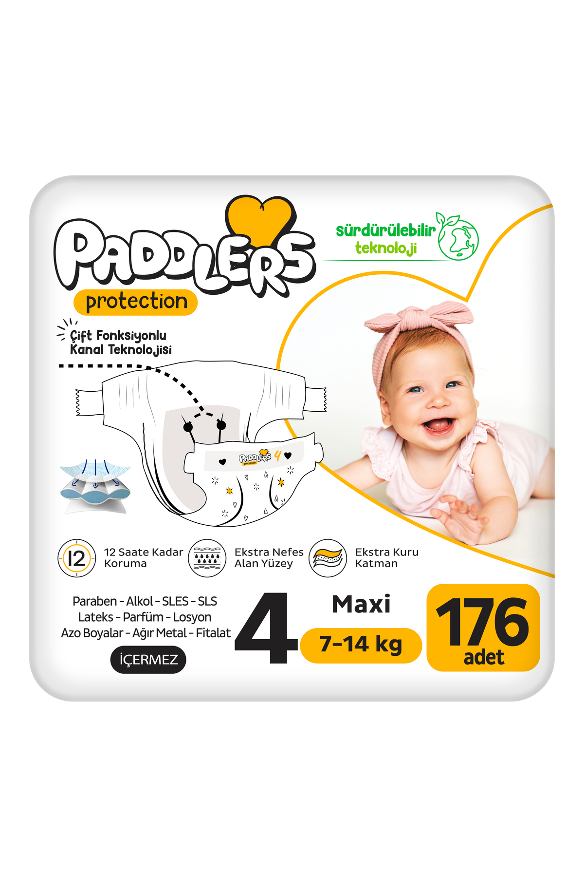 پوشک بچه محافظ شماره 4 ماکسی 176 تکه 7 14 کیلوگرم ست جامبو اضافی اورجینال Paddlers