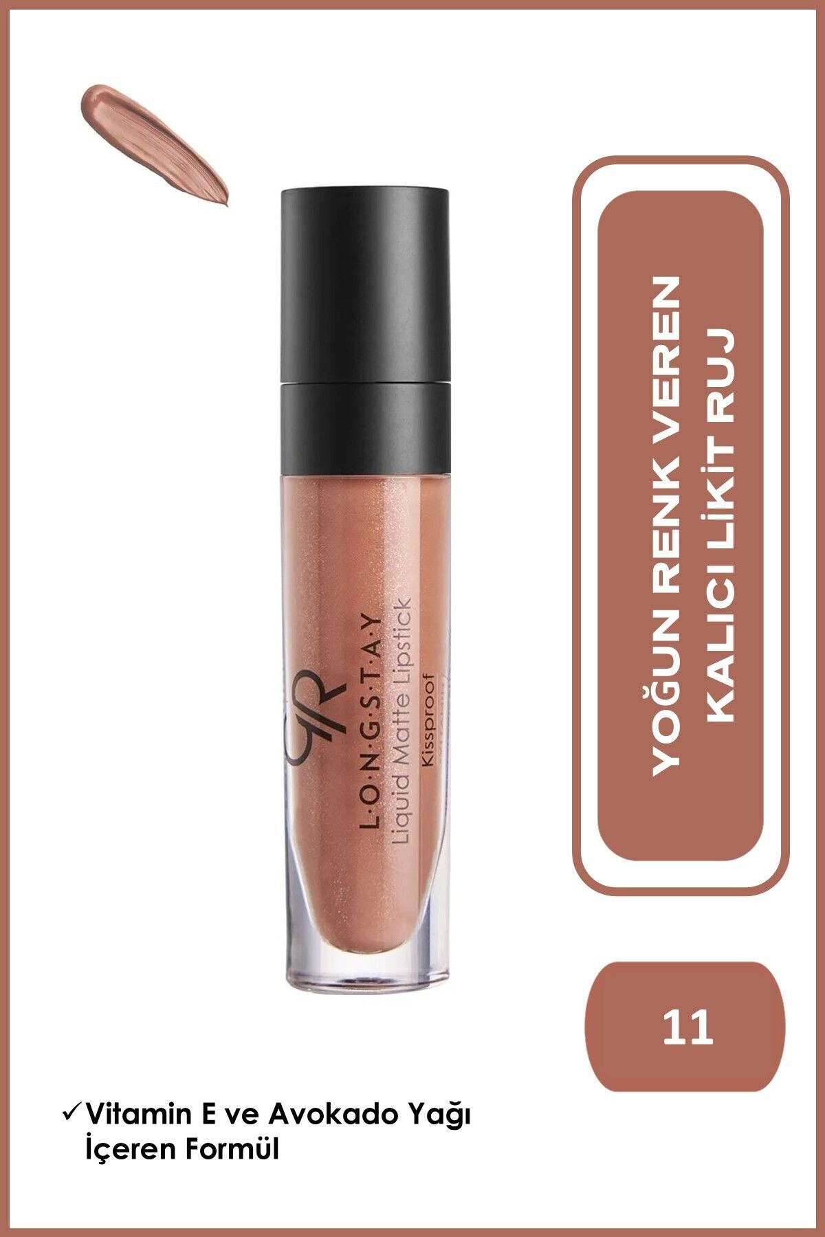 رژ لب مات مایع رنگ قهوه ای شماره 11 گلدن رز Golden Rose