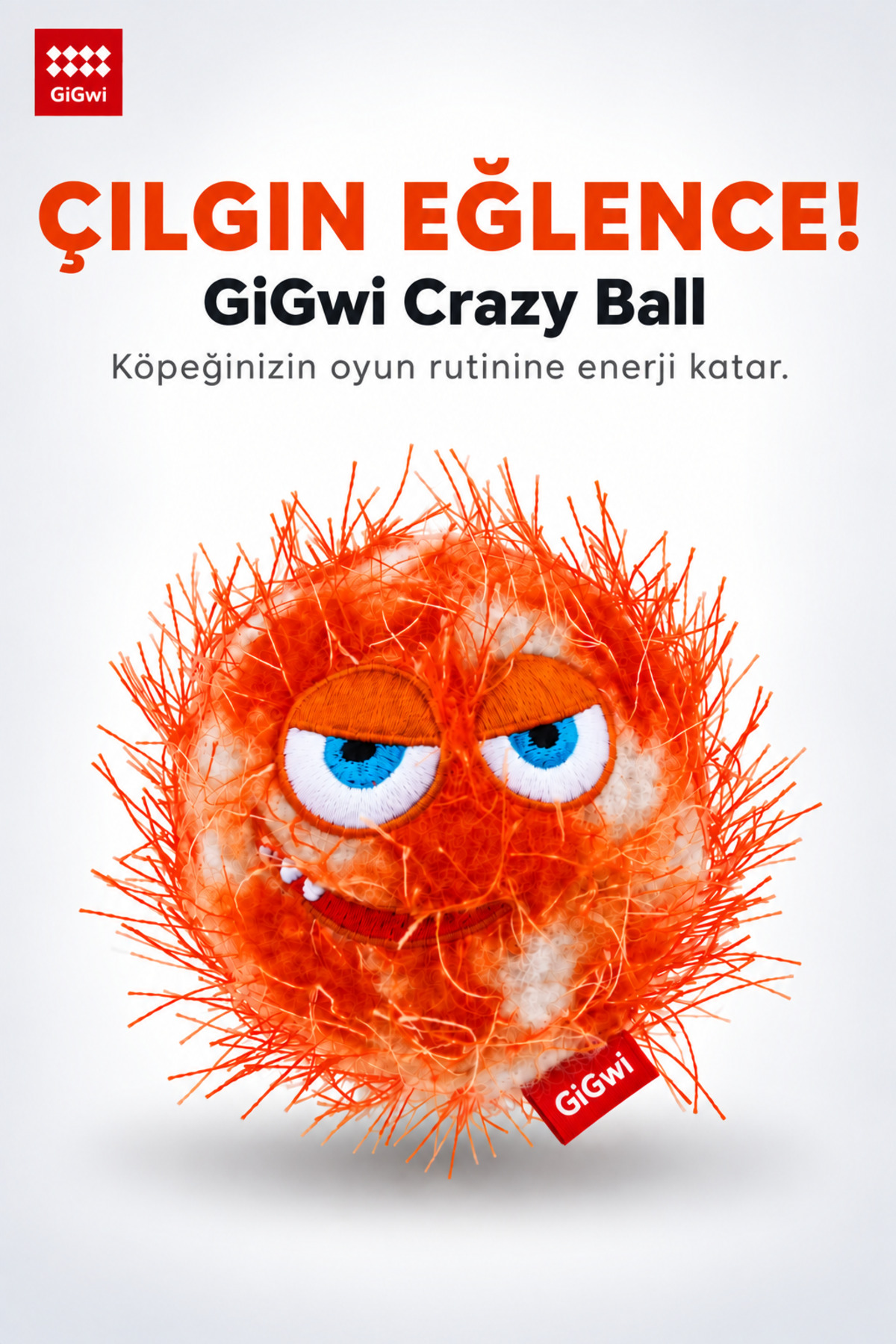توپ بازی سگ گیگ‌وی Gigwi Crazy Ball، پلاشی-لاستیکی، نارنجی، ۶ سانتی‌متر