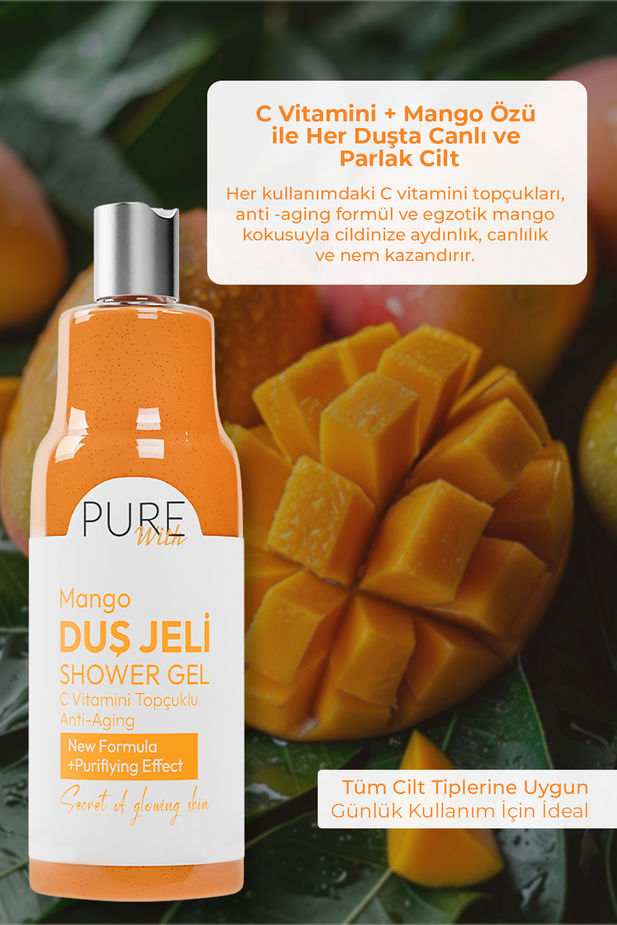 ژل دوش تصفیه کننده ضد پیری با ویتامین C و عصاره انبه 400 میل Pure With
