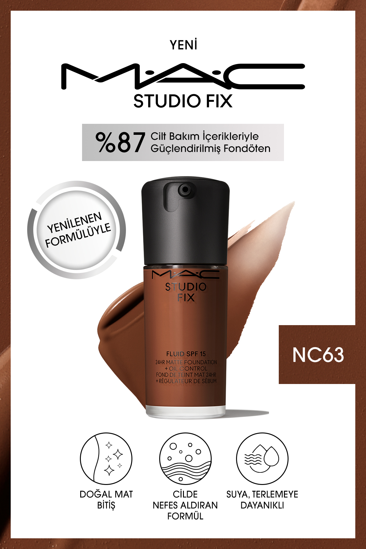 کرم پودر استودیو FIX FLUID SPF 15 FOUNDATION NC63 30 میل Mac