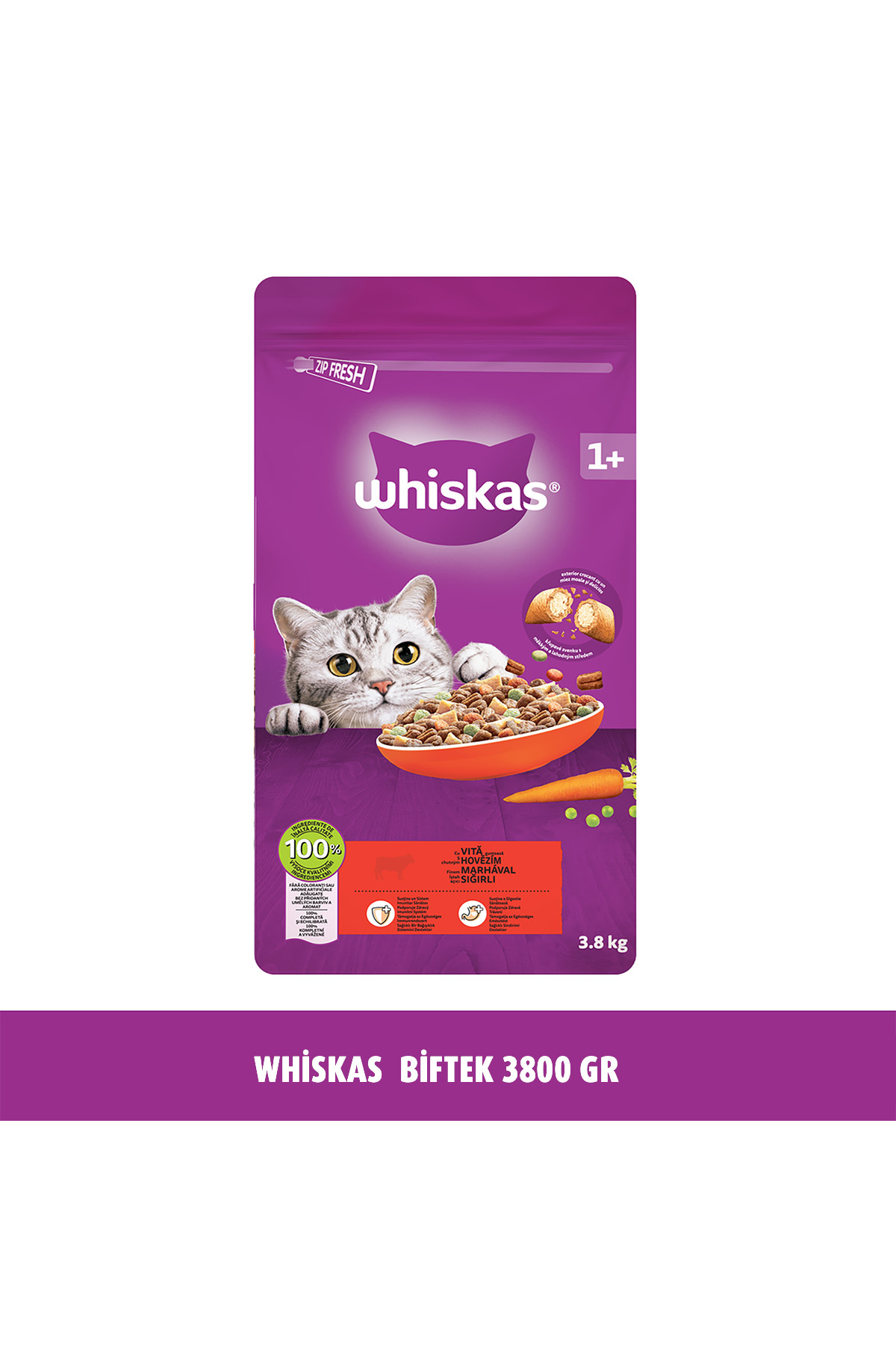 غذای خشک گربه ویسکاس Whiskas با طعم گوشت گاو، ۳۸۰۰ گرم (2026)