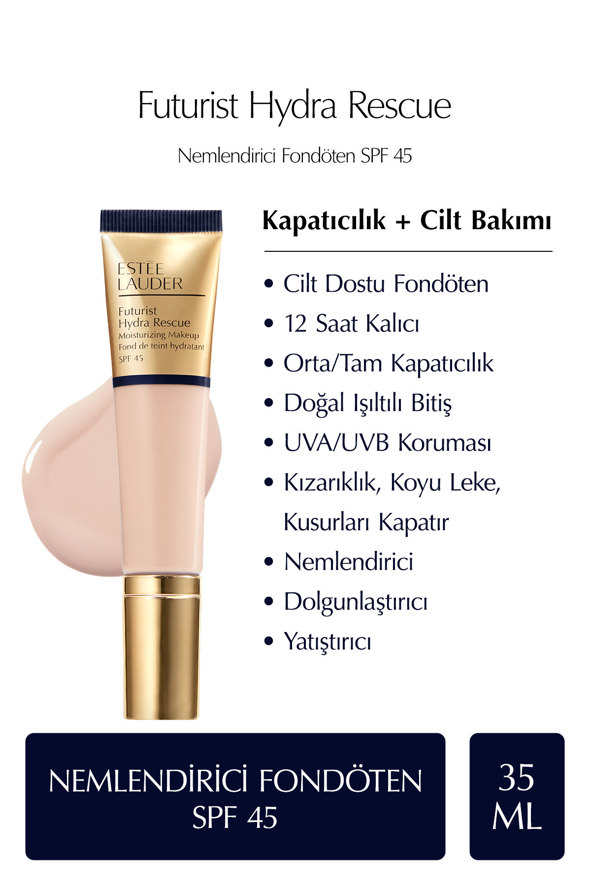 کرم پودر FUTURIST HYDRA RESCUE SPF 45 HUMIDIFIER FOUNDATION 35ML رنگ: 2C3 FRESCO Estee Lauder