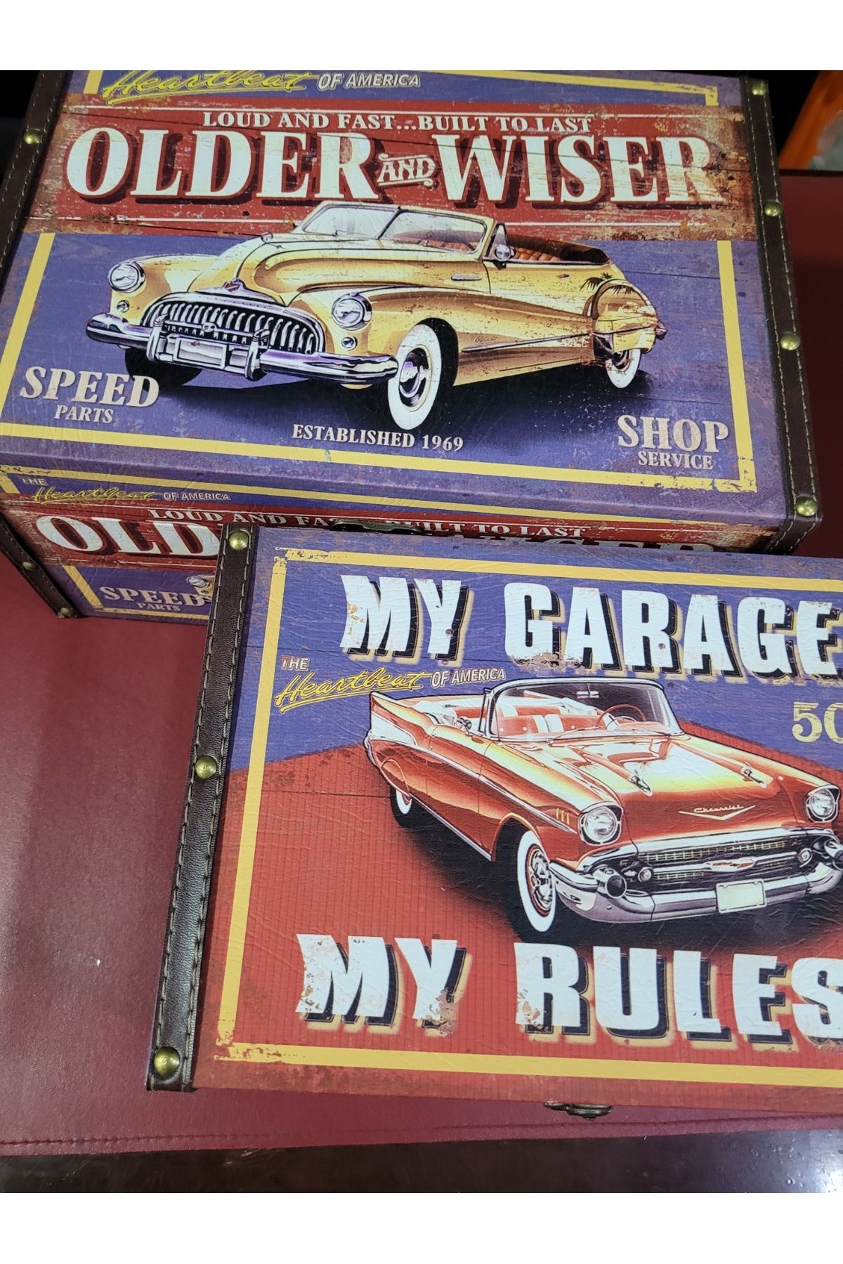 فیگور جعبه چوبی MY GARAGE ست 2 تایی دفتر هدای هوبی نگهداری صندوق خانه 35X25X16CM 30X20X14CM Giftpoint