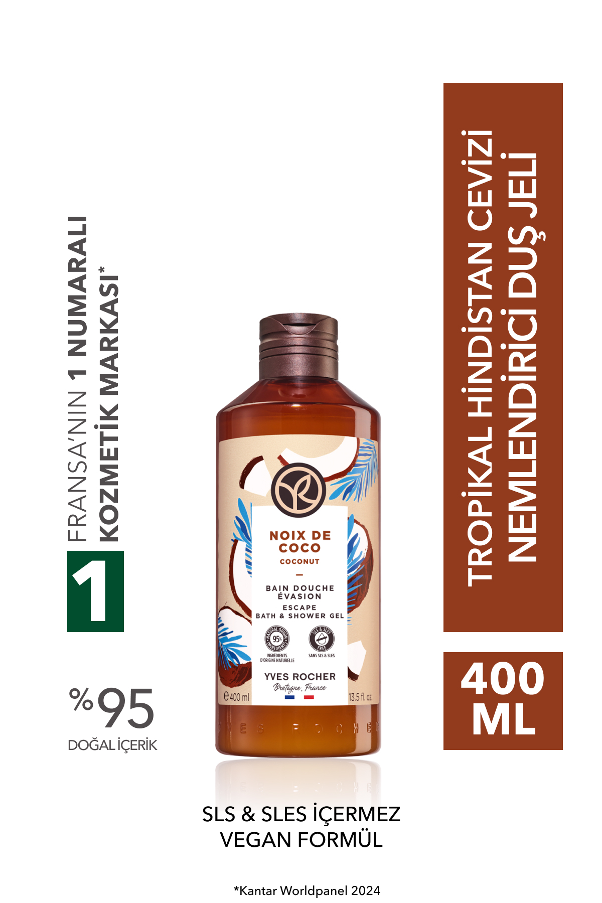 Yves Rocher ژل دوش مرطوب کننده حاوی عصاره نارگیل گرمسیری 400میل
