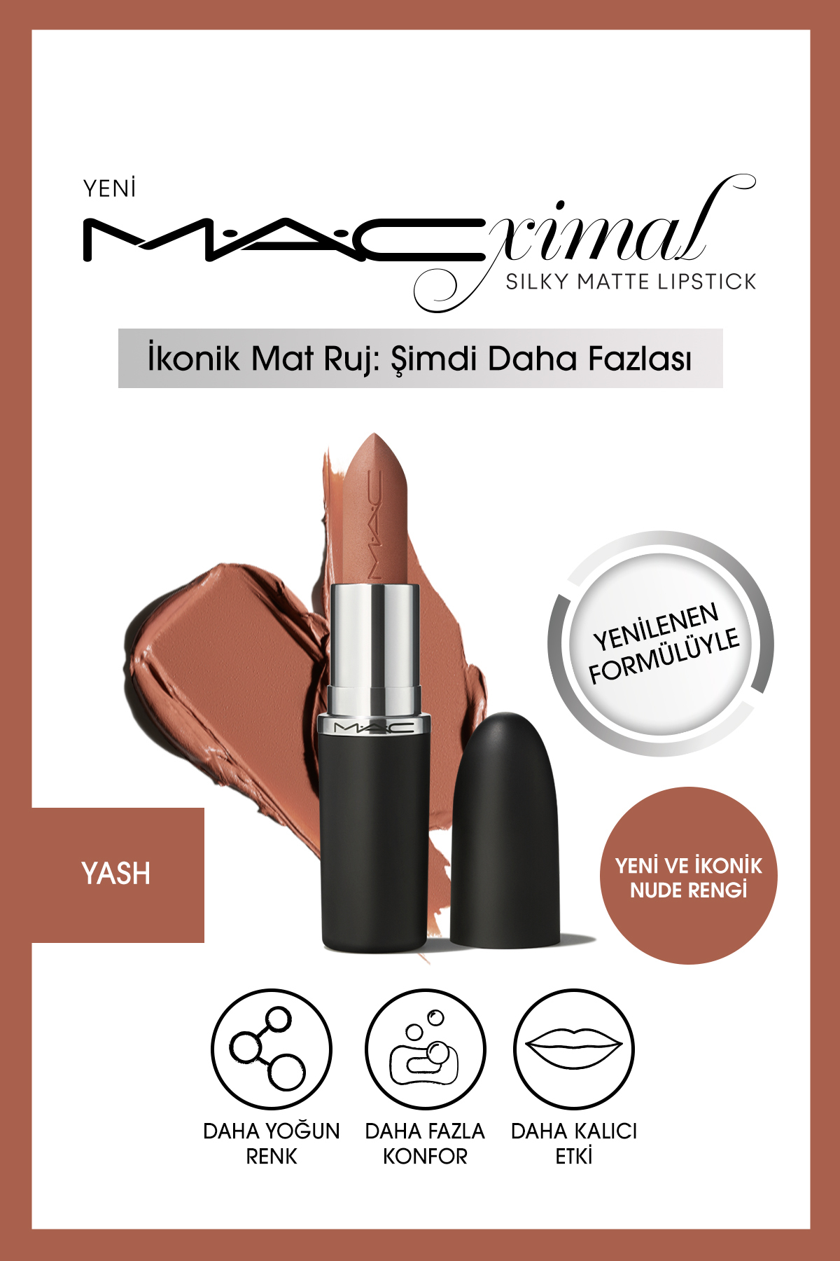 رژ لب مات ابریشمی رنگ فشرده موثر YASH 3.5 گرم Mac