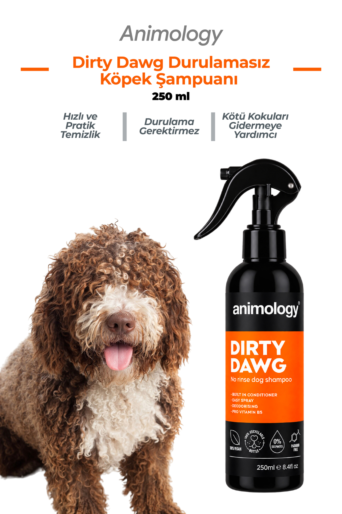 شامپوی اسپری سگ انیمولوجی Animology Dirty Dawg، بدون نیاز به آبکشی، ۲۵۰ میلی‌لیتر