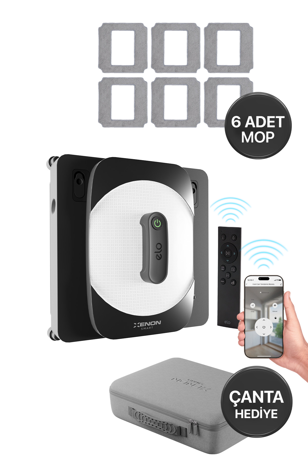 ربات شیشه‌پاک‌کن زنون اسمارت Xenon Smart سری Elo همراه ۶ پد تی، کنترل از راه دور و موبایلی، مدل B02878600003