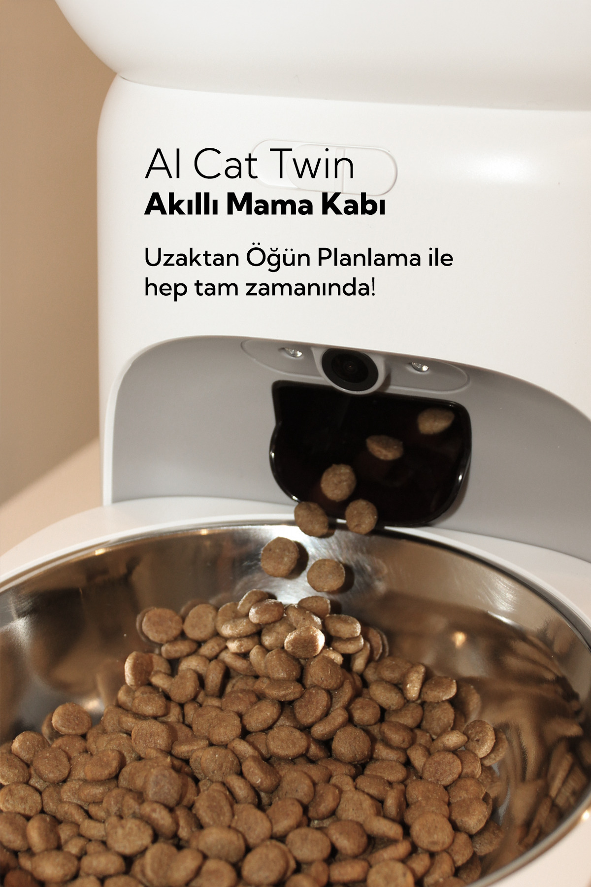 غذادهنده خودکار دوکاسه‌ای ای‌آی کت AI Cat، مدل TWİN، با دوربین دوگانه و تعامل صوتی