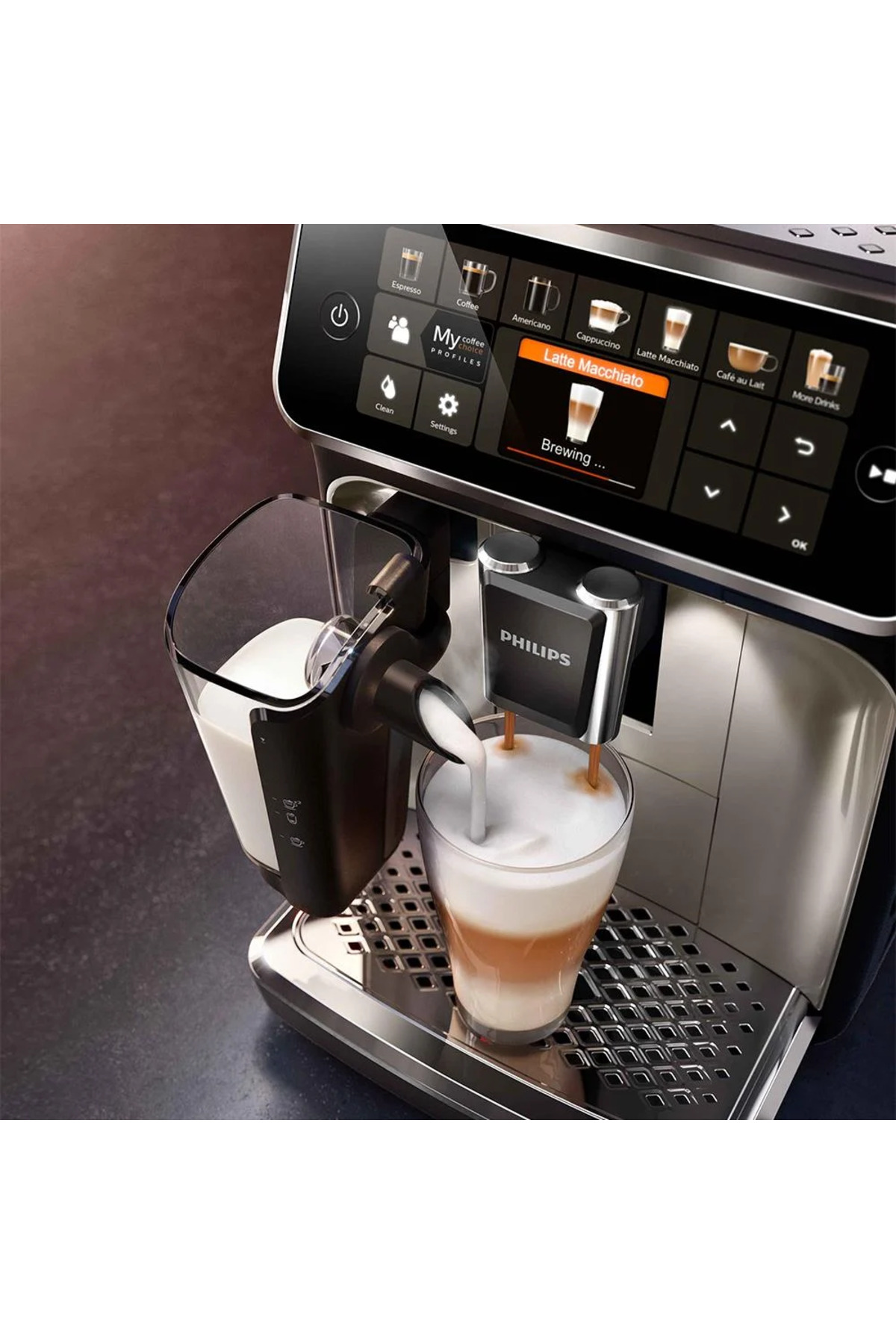 دستگاه اسپرسو و کاپوچینو LATTEGO صفحه نمایش TFT محلول شیر 12 قهوه مختلف 5400 لاته کاملاً خودکار اورجینال Philips