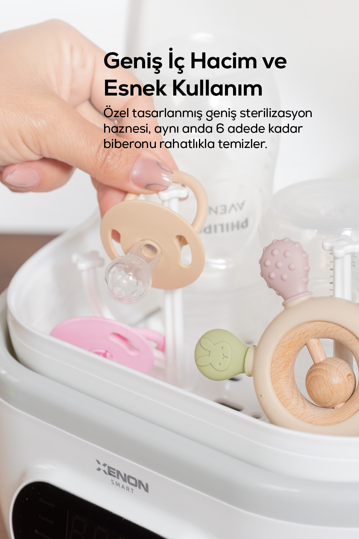 دستگاه استریل‌کننده شیشه‌شیر زنون اسمارت Xenon Smart مدل X1001، بخاردار، خشک‌کن و گرم‌کن شیر با کنترل موبایلی