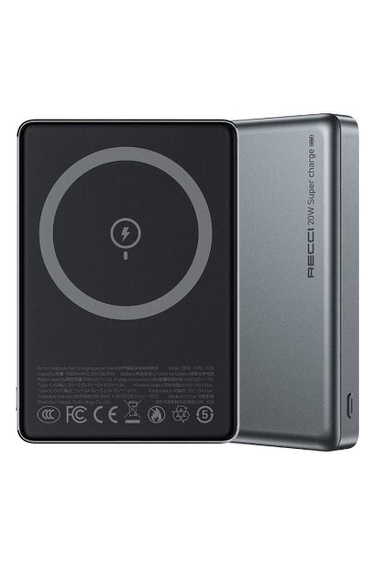 پاوربانک شارژ سریع MAGSAFE POWERBANK RECCI RPB W26 ARMOR SERIES ULTRA THIN PD20W 15W 10000MAH خاکستری اورجینال Recci