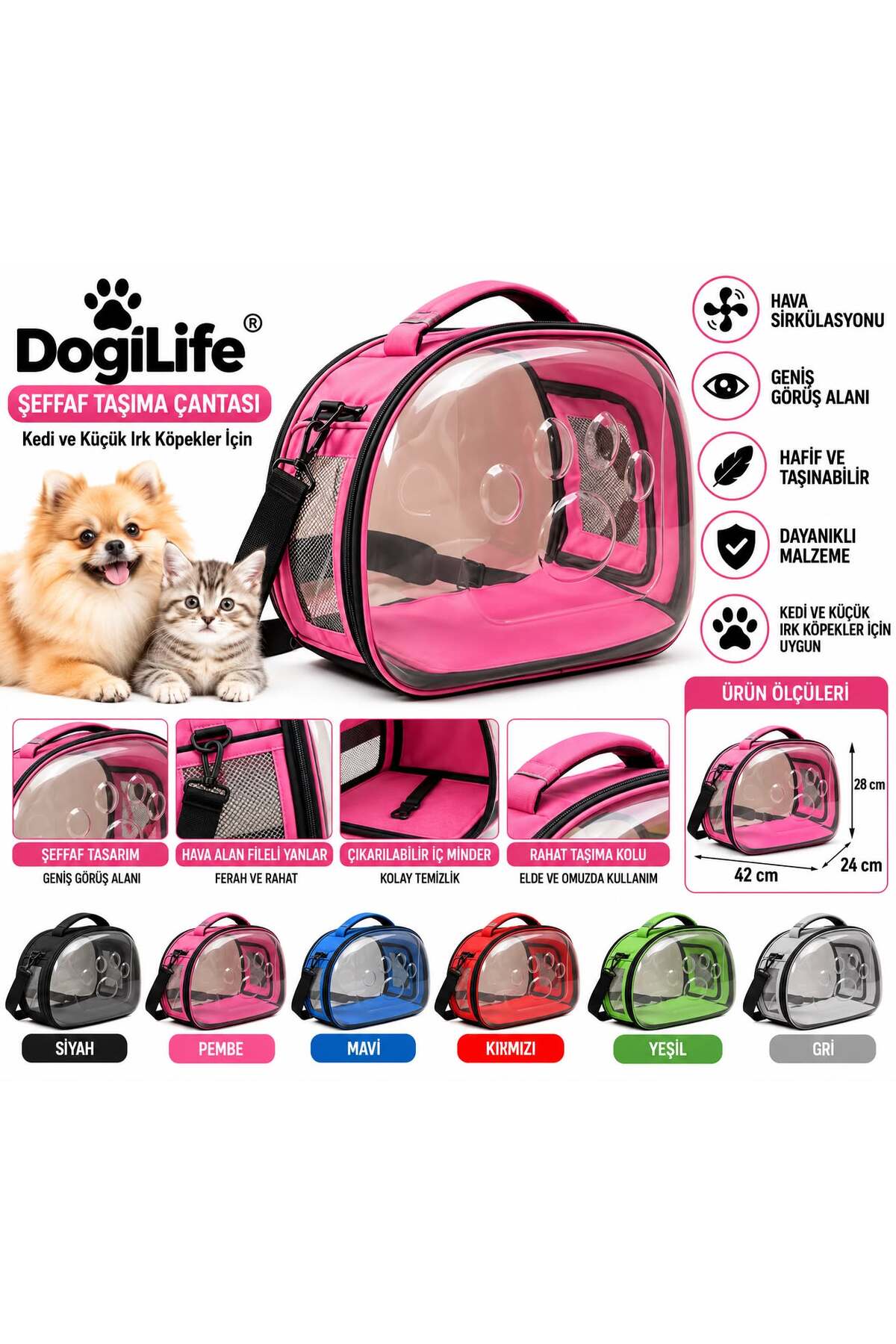 کیف حمل گربه و سگ نژاد کوچک داگی Doggie، سری DogiLife، صورتی