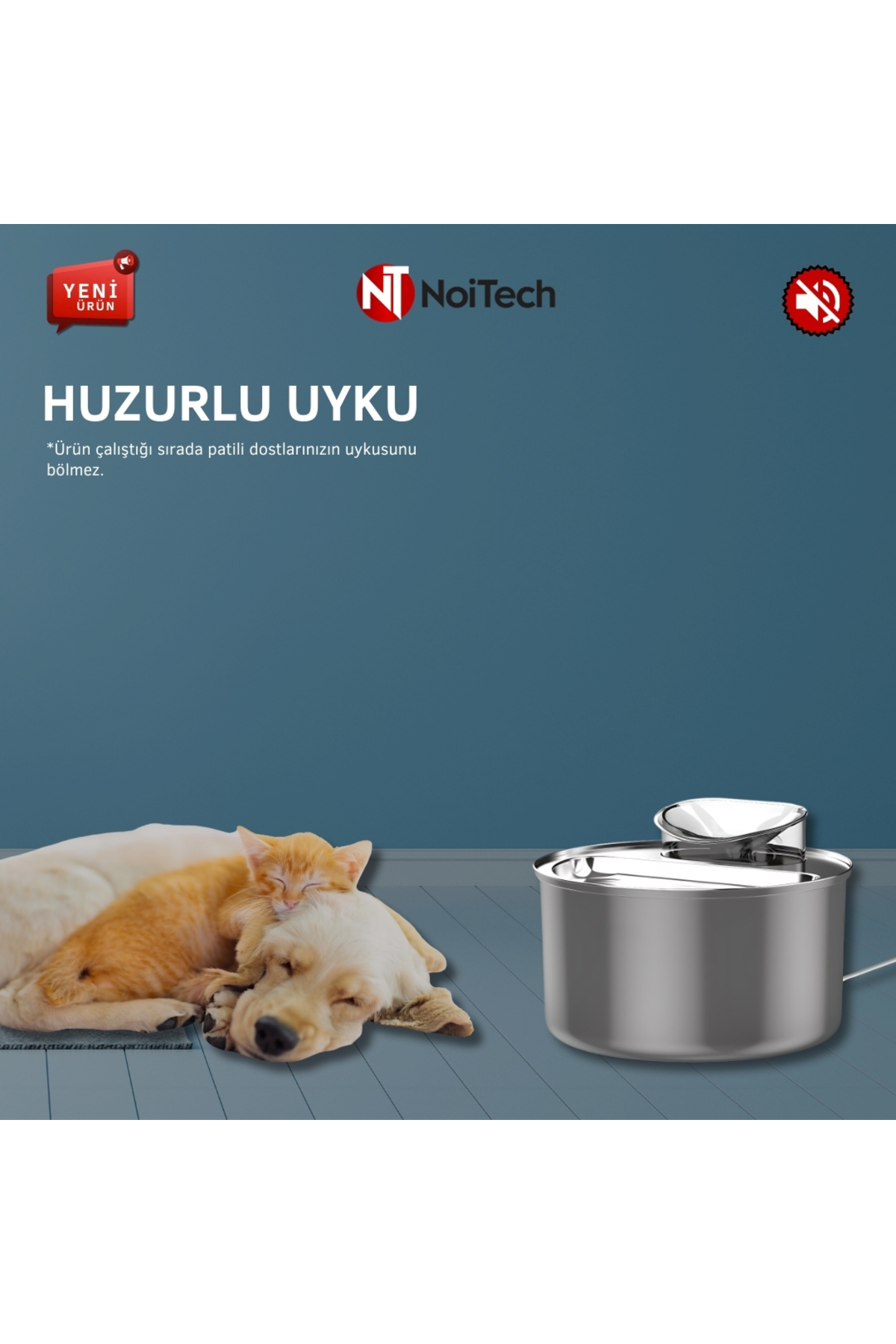 آبخوری فواره‌ای هوشمند ۴ لیتری سگ و گربه نویتک Noitech، مدل Smart2، استیل ضدزنگ و کم‌صدا