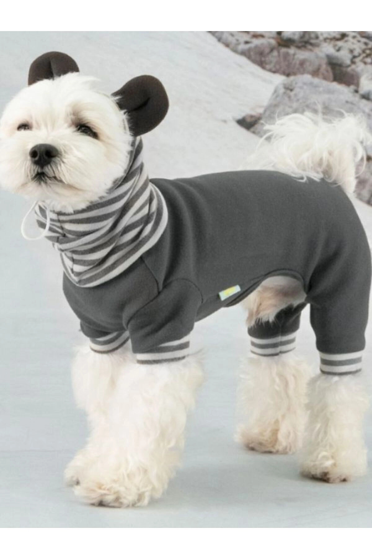 لباس سرهمی کلاه‌دار پلار‌دار سگ اولچی Olchi، Ears Hoodie Coverall، مدل OAZD-OJ6872 خاکستری