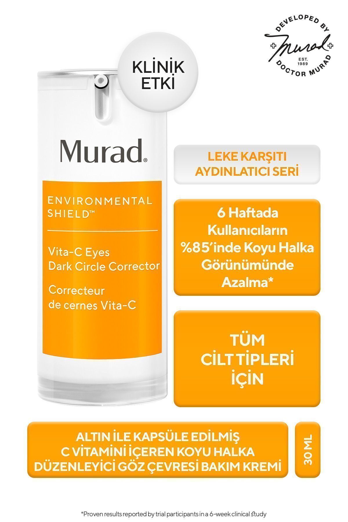 سرم چشم کرم روشن کننده دور ضد تیرگی با محتوی طلا و ویتامین C 15 میلی لیتری اورجینال Murad