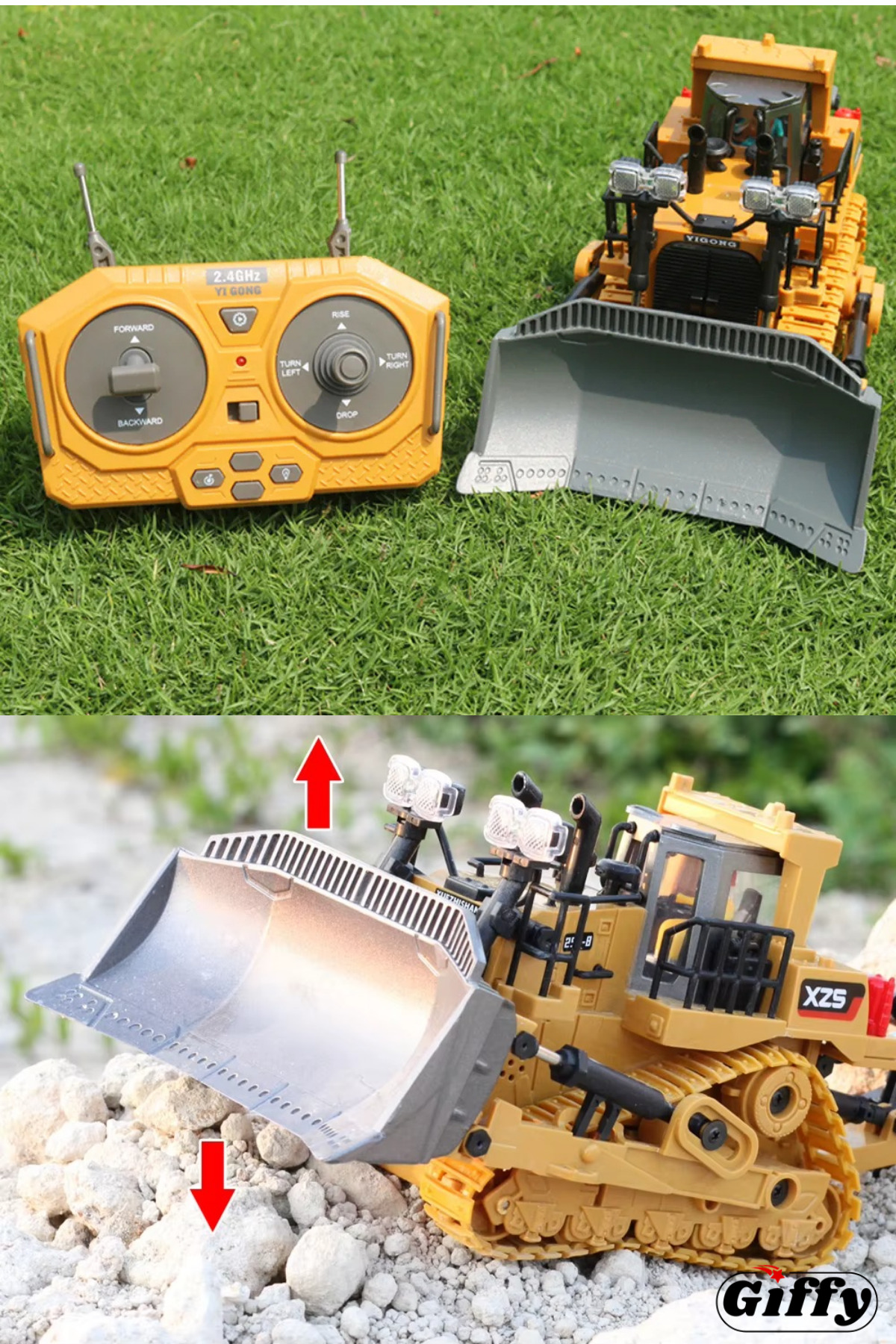 ماشین آلات ساختمانی کنترل از راه دور TOY 1 16 SCALE بولدوزر 9 کانال دستگاه بدنه آلیاژ فلزی ترکیه giffy