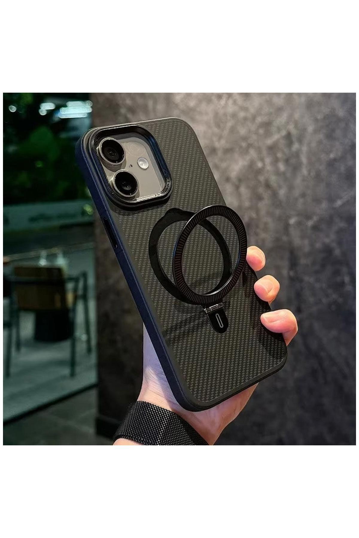 کاور و قاب سازگار APPLE IPHONE 16 ZEBANA بهترین فیبر کربن پشتیبانی از شارژ بی‌سیم مشکی اورجینال Zebana