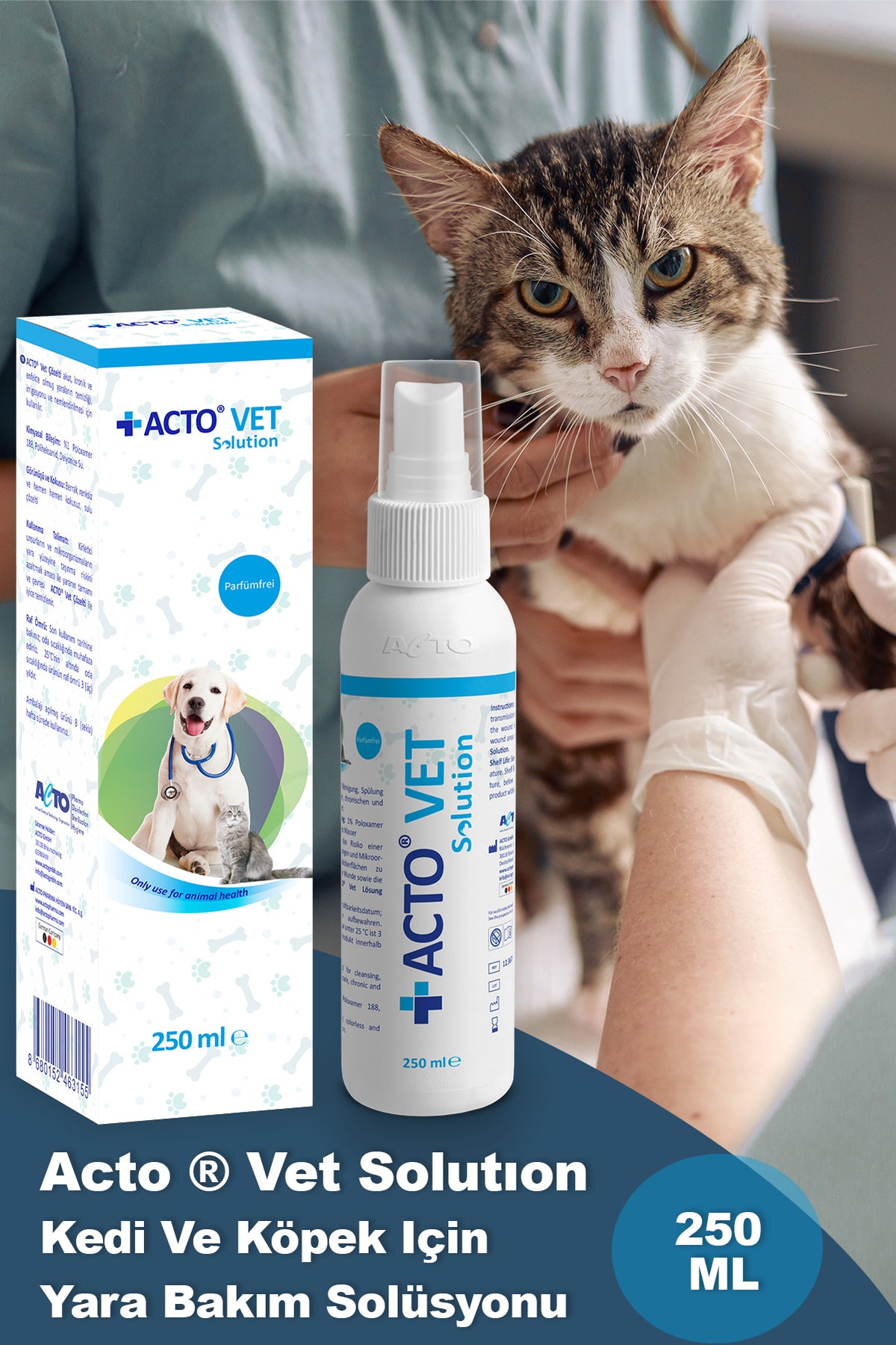 محلول مراقبت از زخم سگ و گربه اکتو Acto Vet Solution، ۲۵۰ میلی‌لیتر