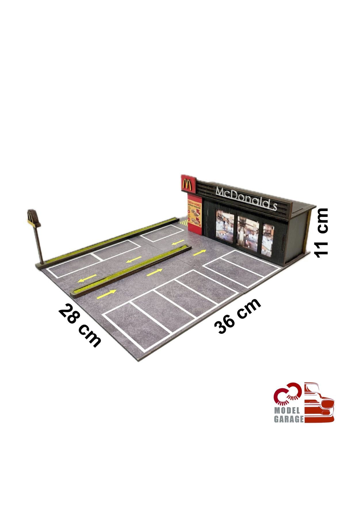 مدل خودرو 1 64 SCALE MC DONALD'S CAR PARKING LOT DIORAMA DIECAST DISPLAY STAND RACK GARAGE TOY اورجینال ÜRETİM