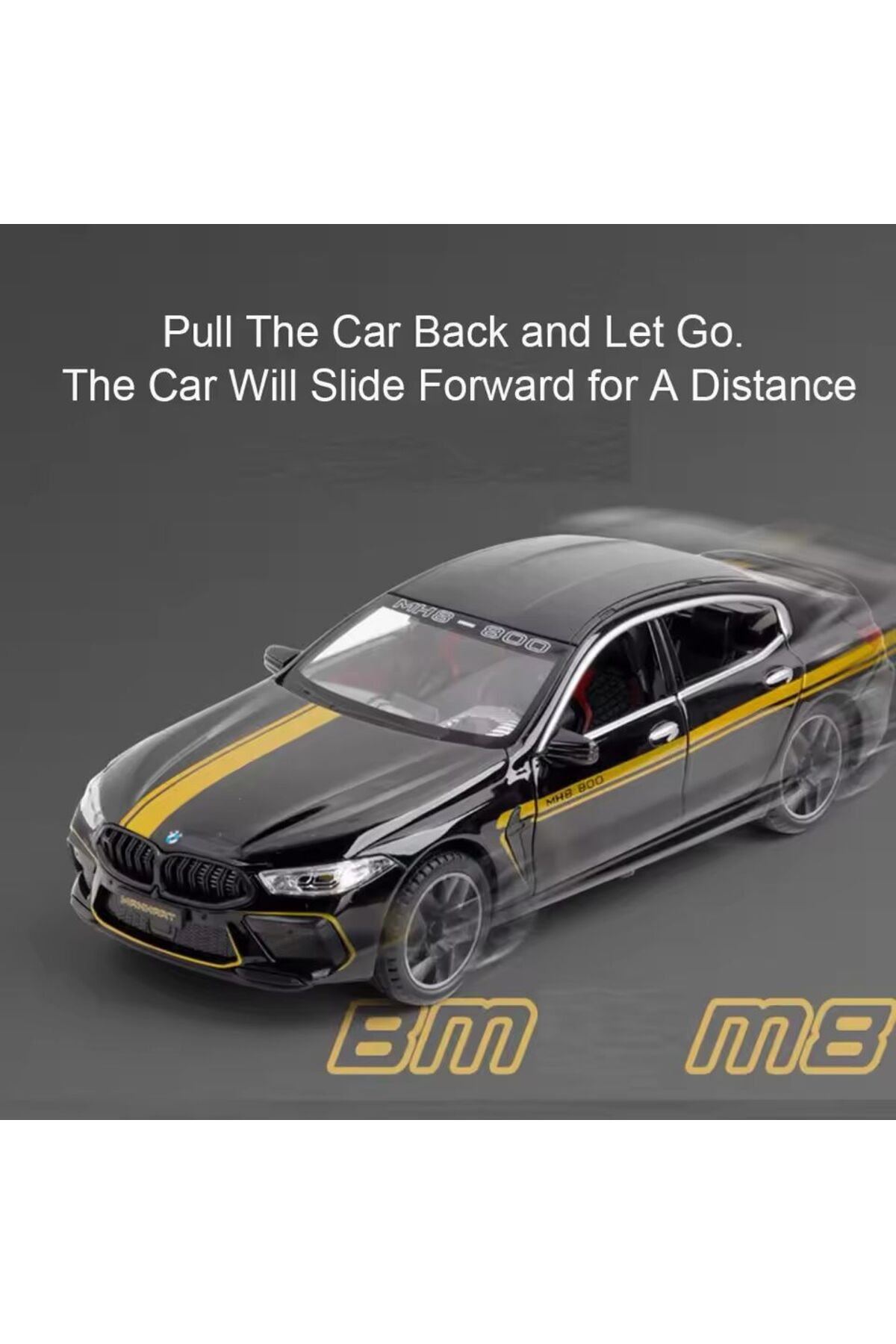 مدل خودرو BMW M8 DIECAST METAL 1.24 SCALE درب صندوق عقب خودروی اسپرت مشکی اورجینال scntoys
