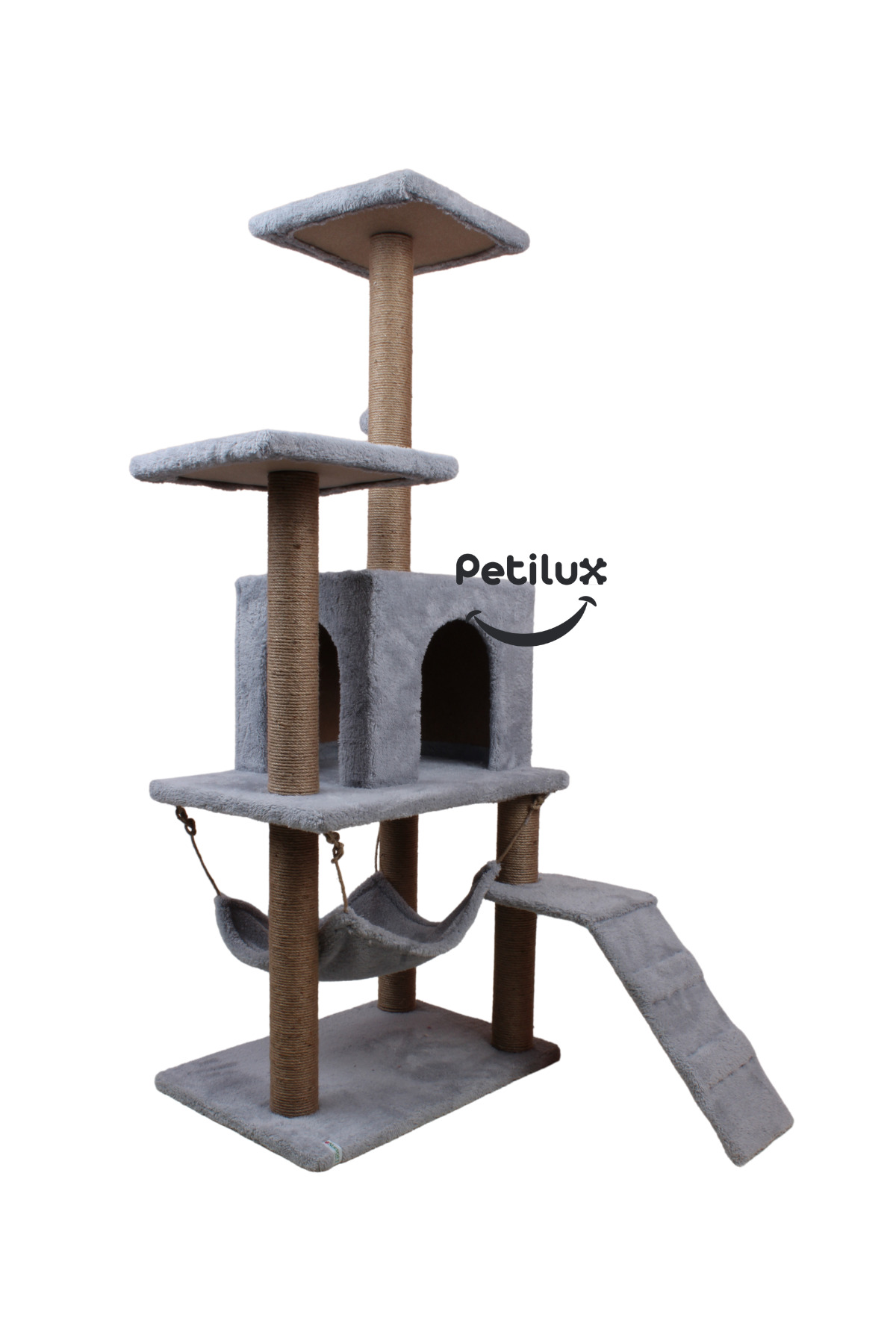 خانه بازی و اسکرچر گربه پت‌لوکس Petilux، با هموک و لانه، خاکستری