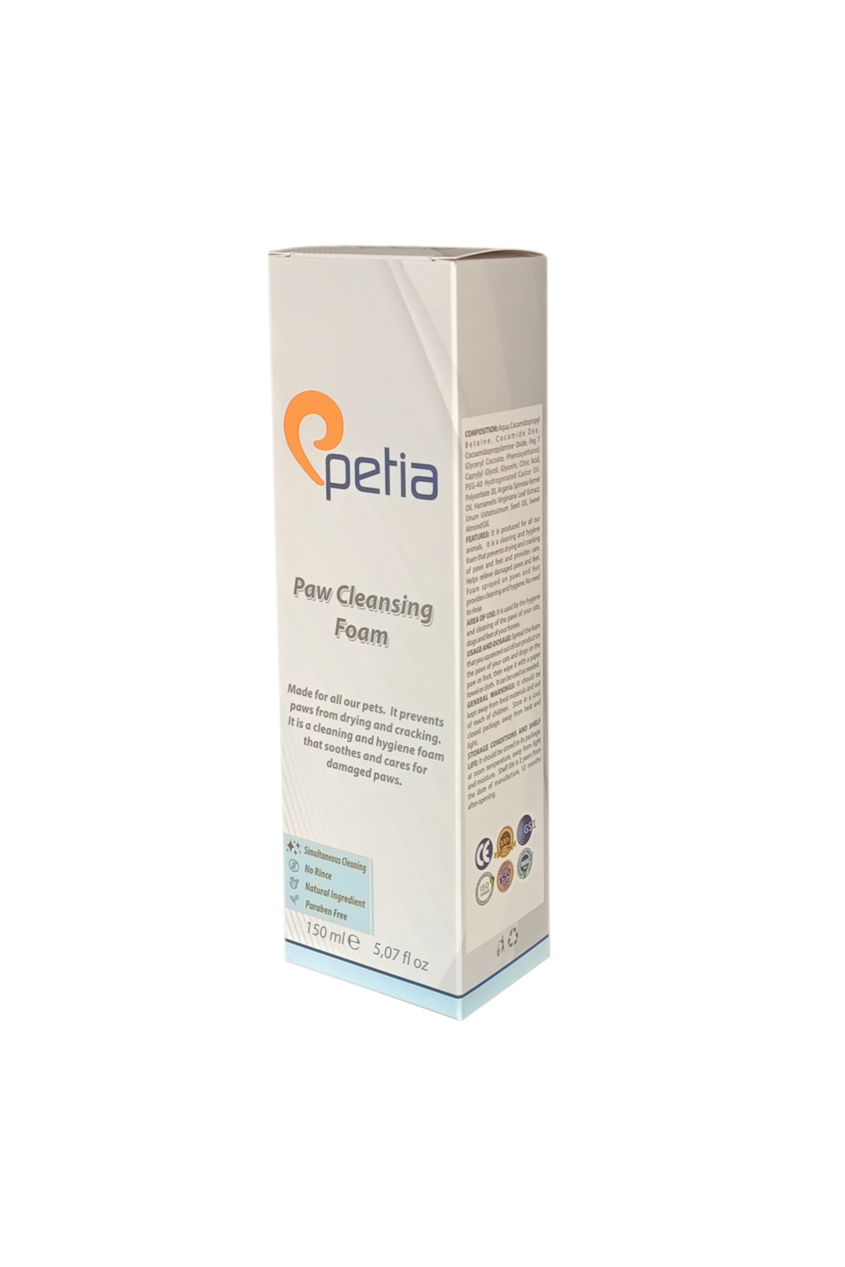 فوم طبیعی تمیزکننده پنجه گربه و سگ Petia Paw Cleansing Foam، ۱۵۰ میلی‌لیتر