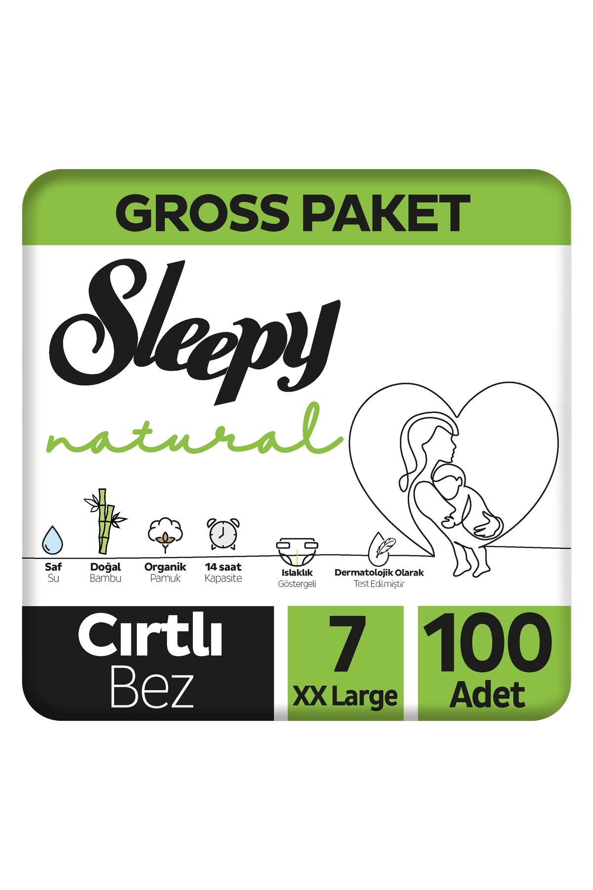 پوشک بچه سایز 7 XXLARGE 100 عددی پکیج NATURAL GROSS اورجینال Sleepy