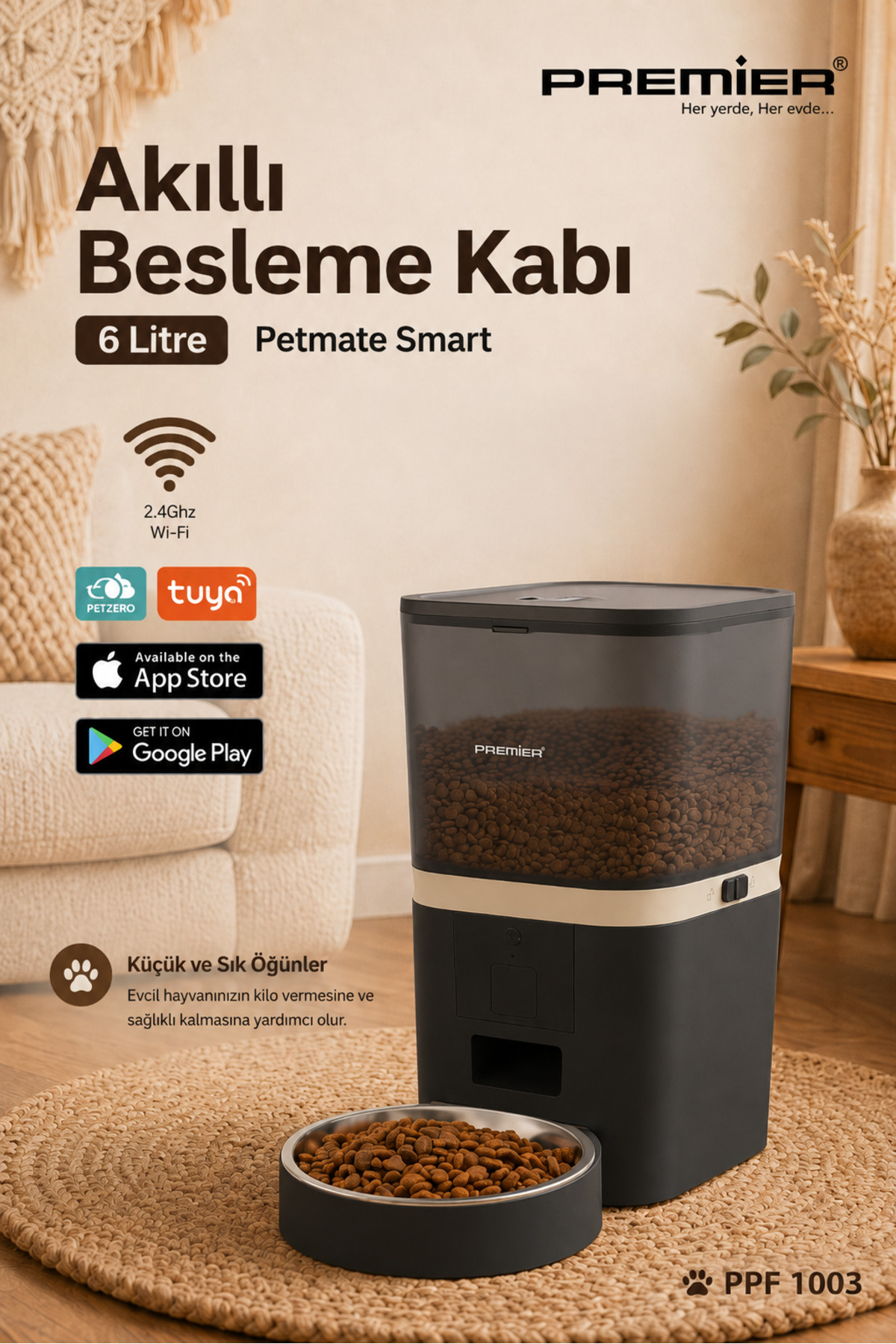 ظرف غذادهی خودکار هوشمند پریمیر Premier، Petmate Smart، مدل PPF 1003، ظرفیت ۶ لیتر، مشکی