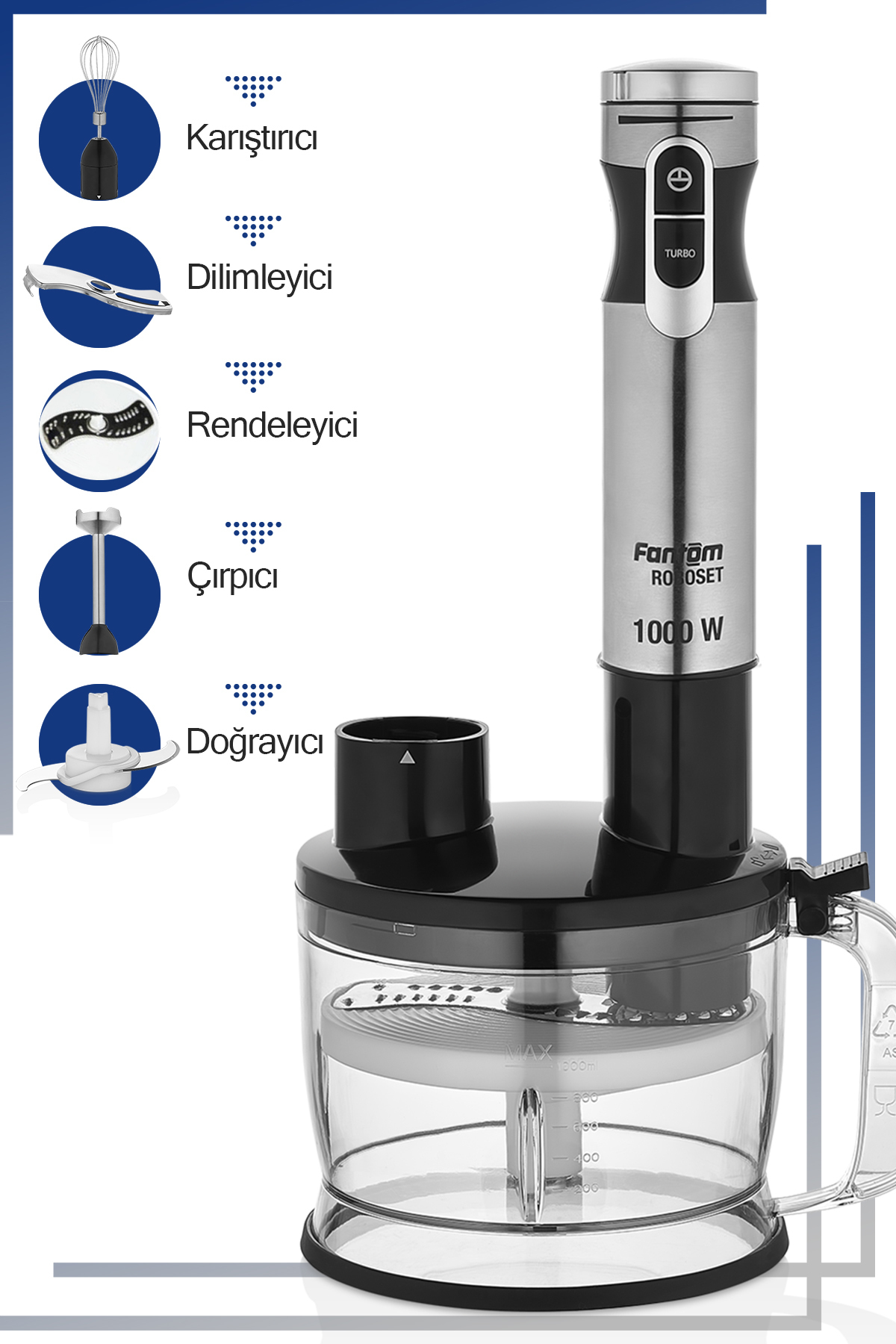 ست مخلوط کن دستگاه غذاساز ROBOSET BL 1000 اسموتی پوره سیب زمینی اورجینال FANTOM