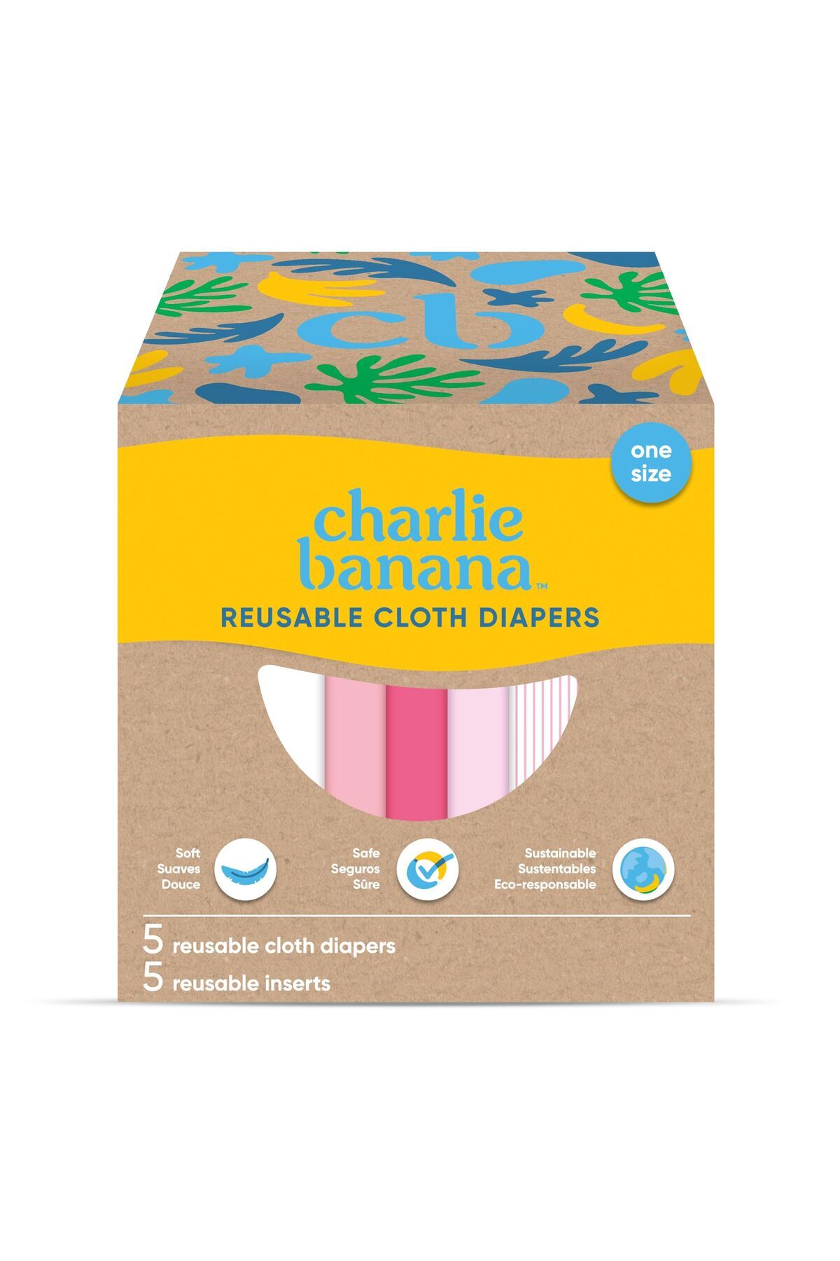 پوشک بچه قابل شستشو 5 بسته استاندارد 0 36 ماه صورتی پاستلی اورجینال Charlie Banana