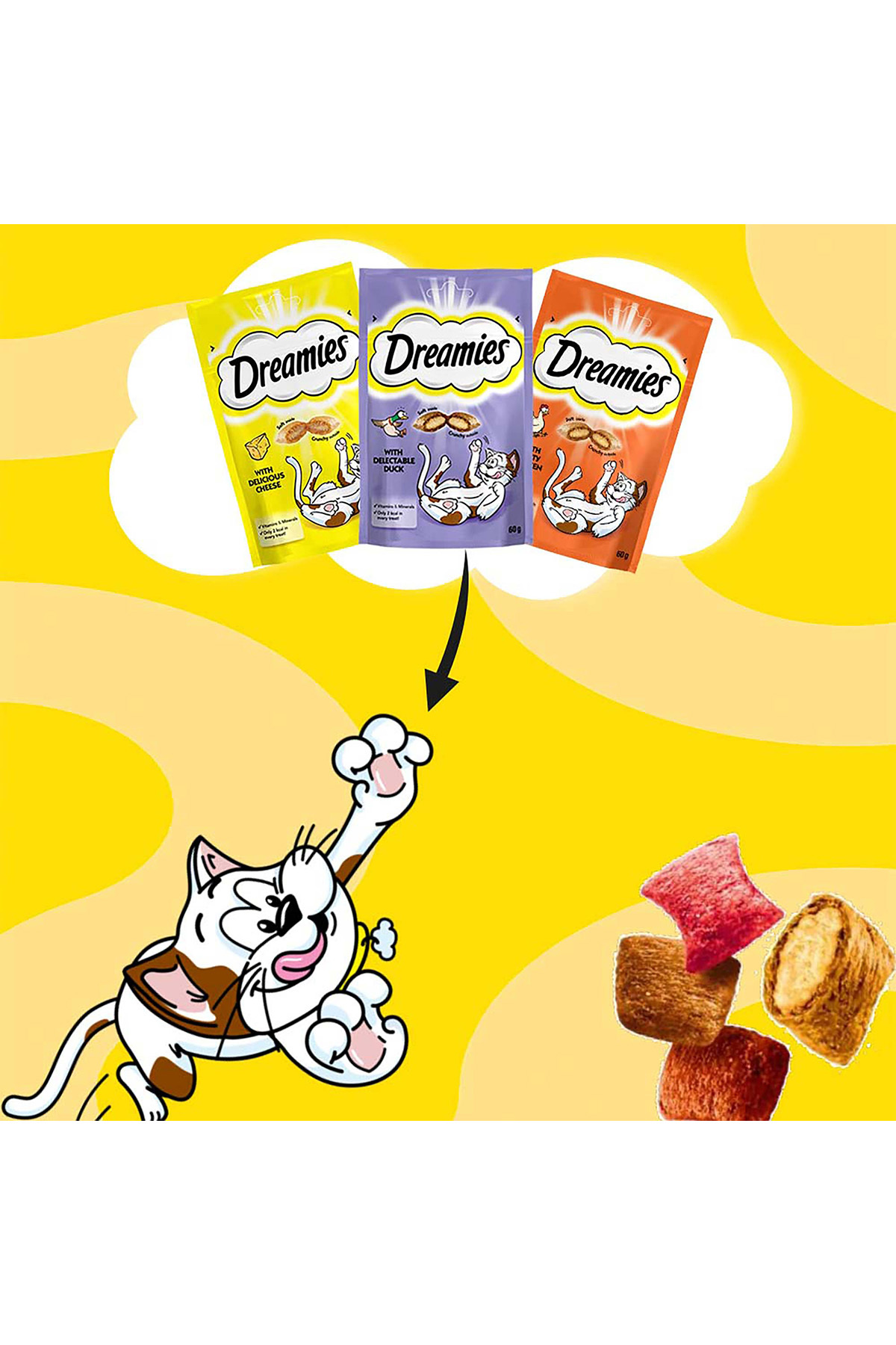 تشویقی گربه دریمیز Dreamies با طعم سالمون، مگا، ۱۸۰ گرم، 12X