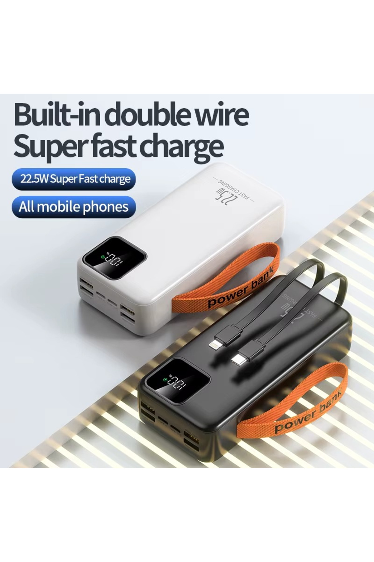 پاوربانک 30000 ماهه نسل جدید خود سیم 22.5 وات فوق سریع و قدرتمند PD QC 3.0 اورجینال pukotech