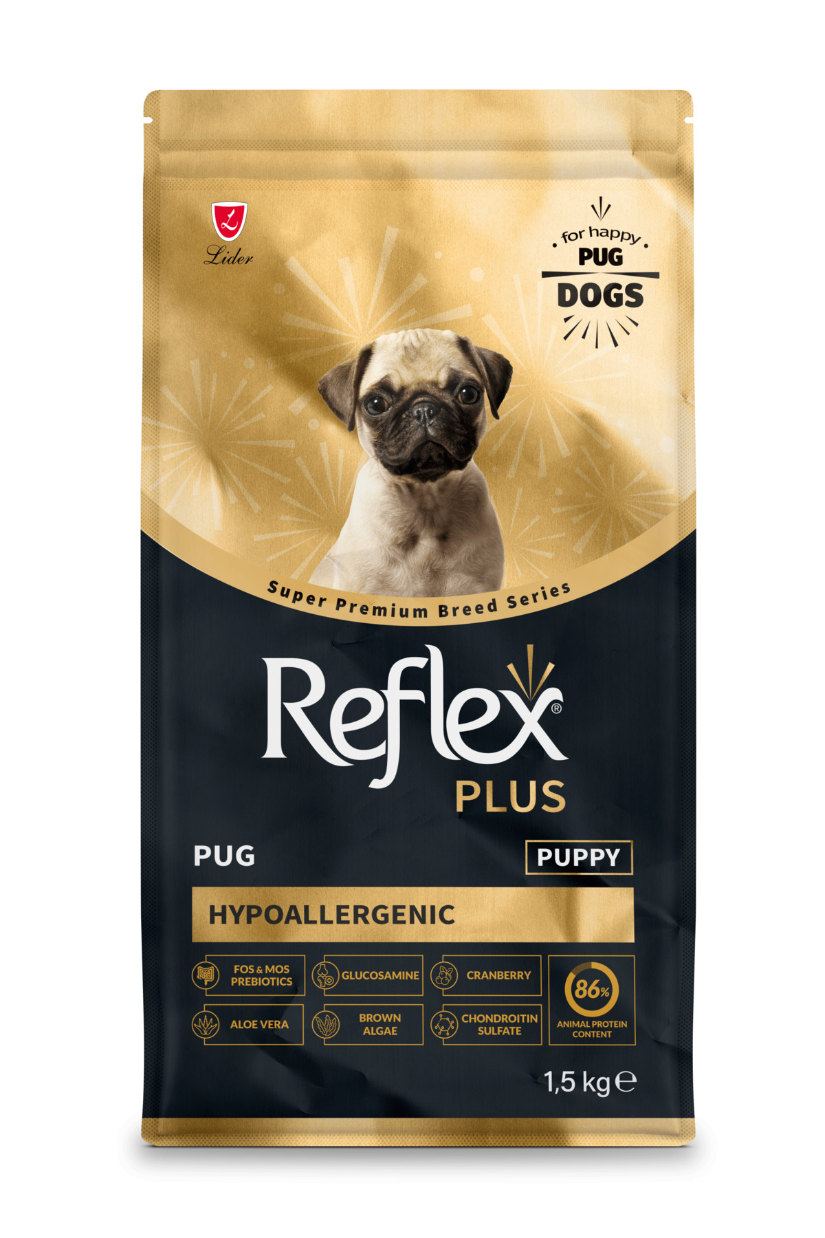 غذای خشک سگ نژاد پاگ رفلکس Reflex Plus هیپوآلرژنیک، ۱٫۵ کیلوگرم 1,5 Kg