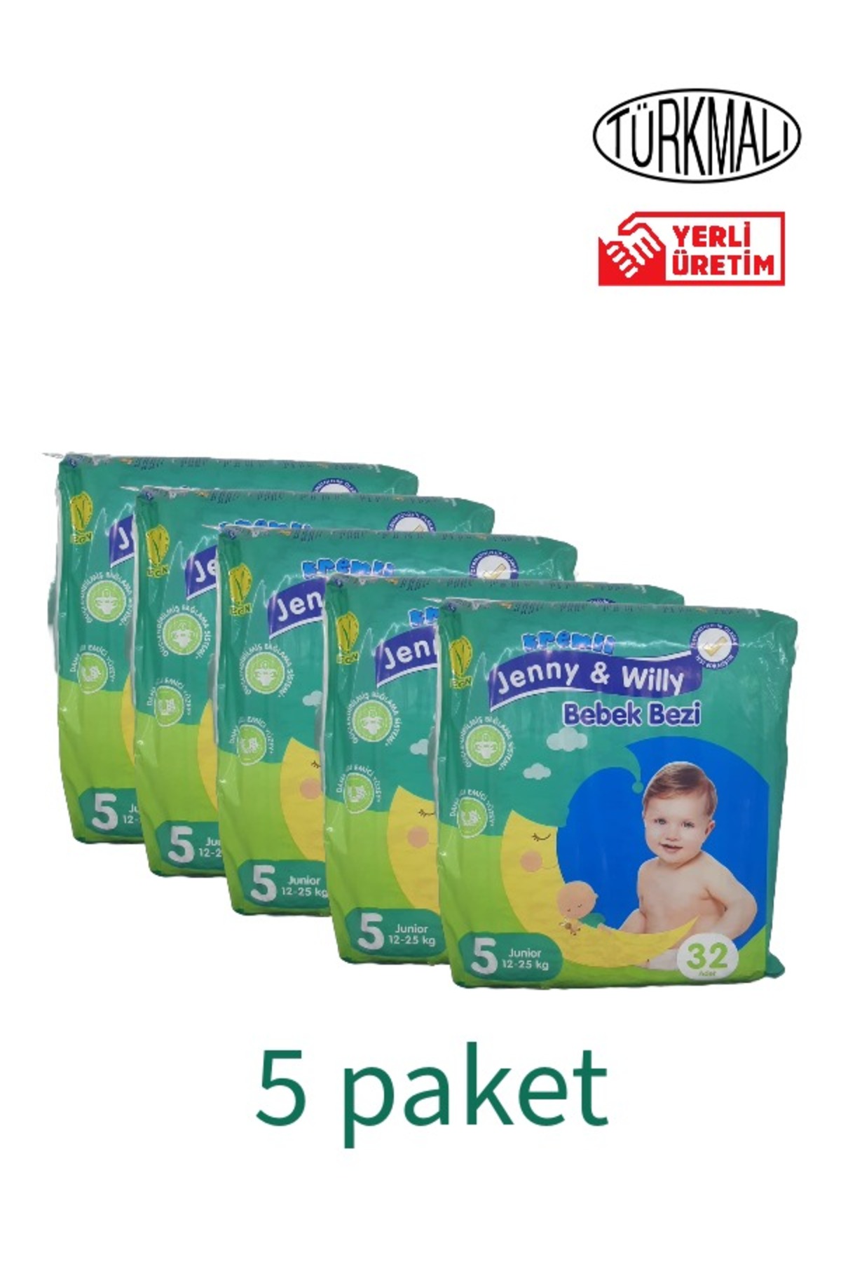 پوشک بچه جونیور شماره 5 12 25 کیلویی بسته 160 عددی جنی و ویلی اورجینال Jenny &amp; Willy