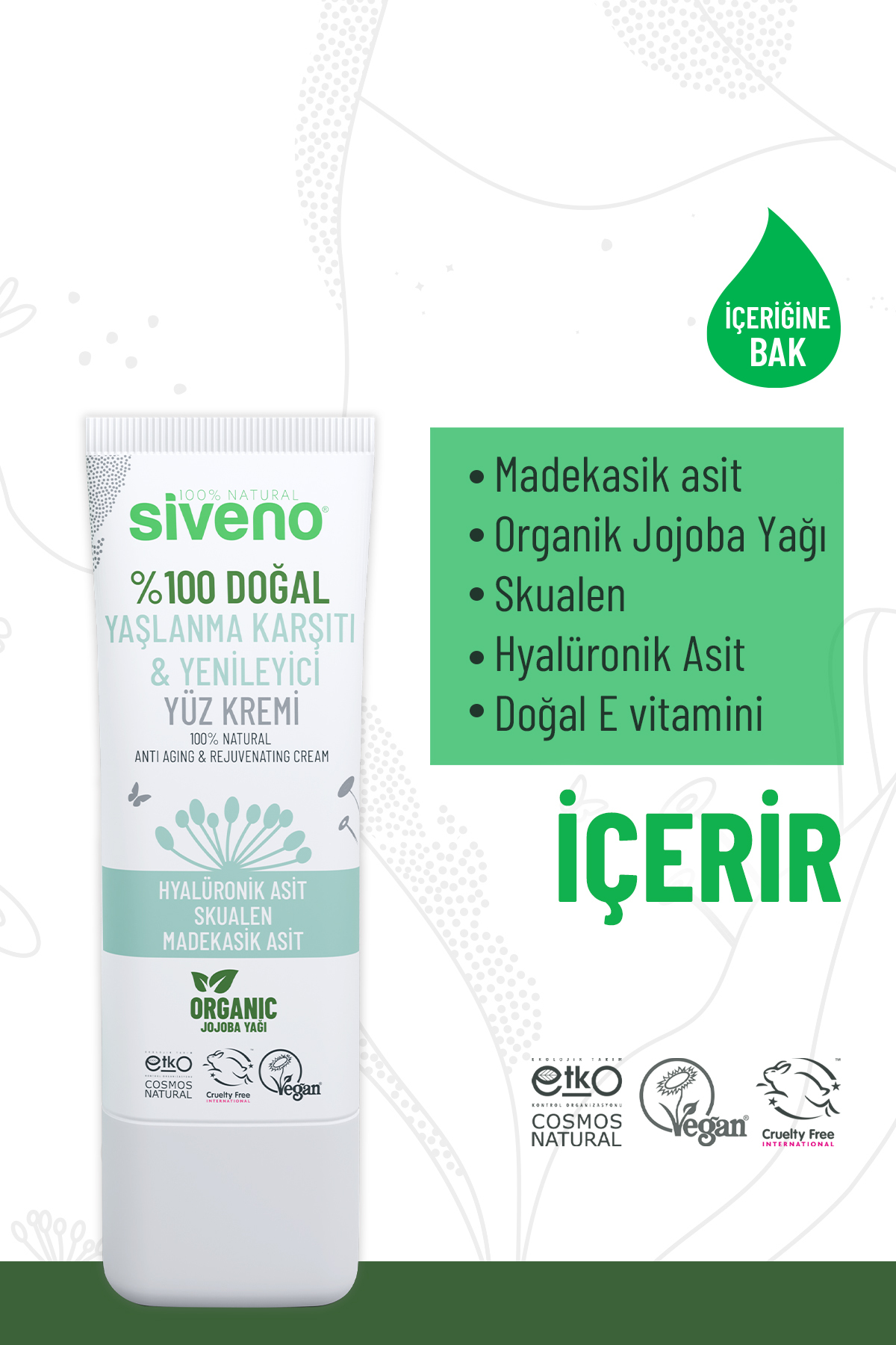 کرم صورت طبیعی 30 میلی لیتری با خاصیت ضد پیری و هیالورونیک اسید سیوانو Siveno