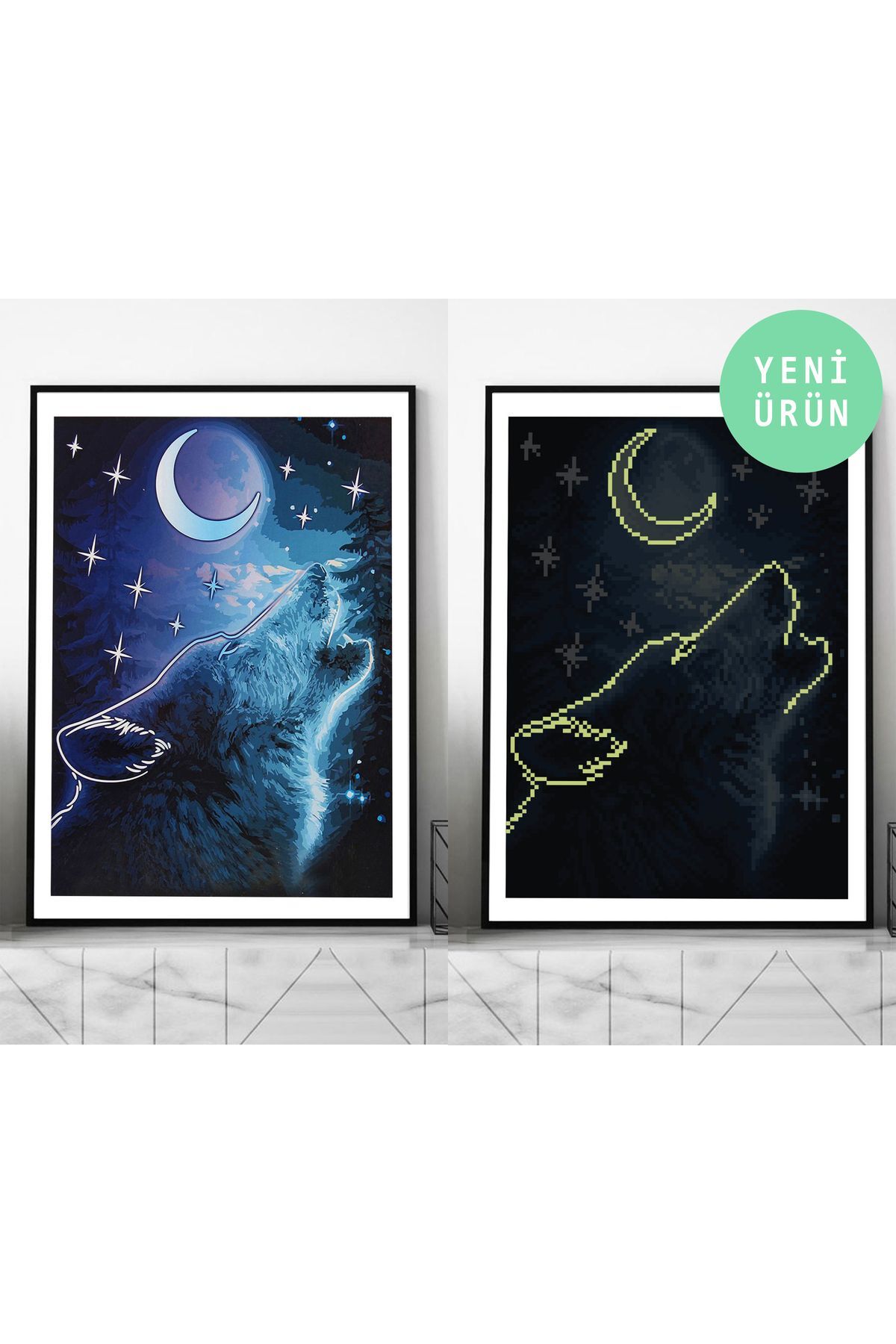 پازل WOLF نقاشی مخصوص سنگ الماس درخشان در تاریکی موزاییک ملیله 24X34CM MAXİ