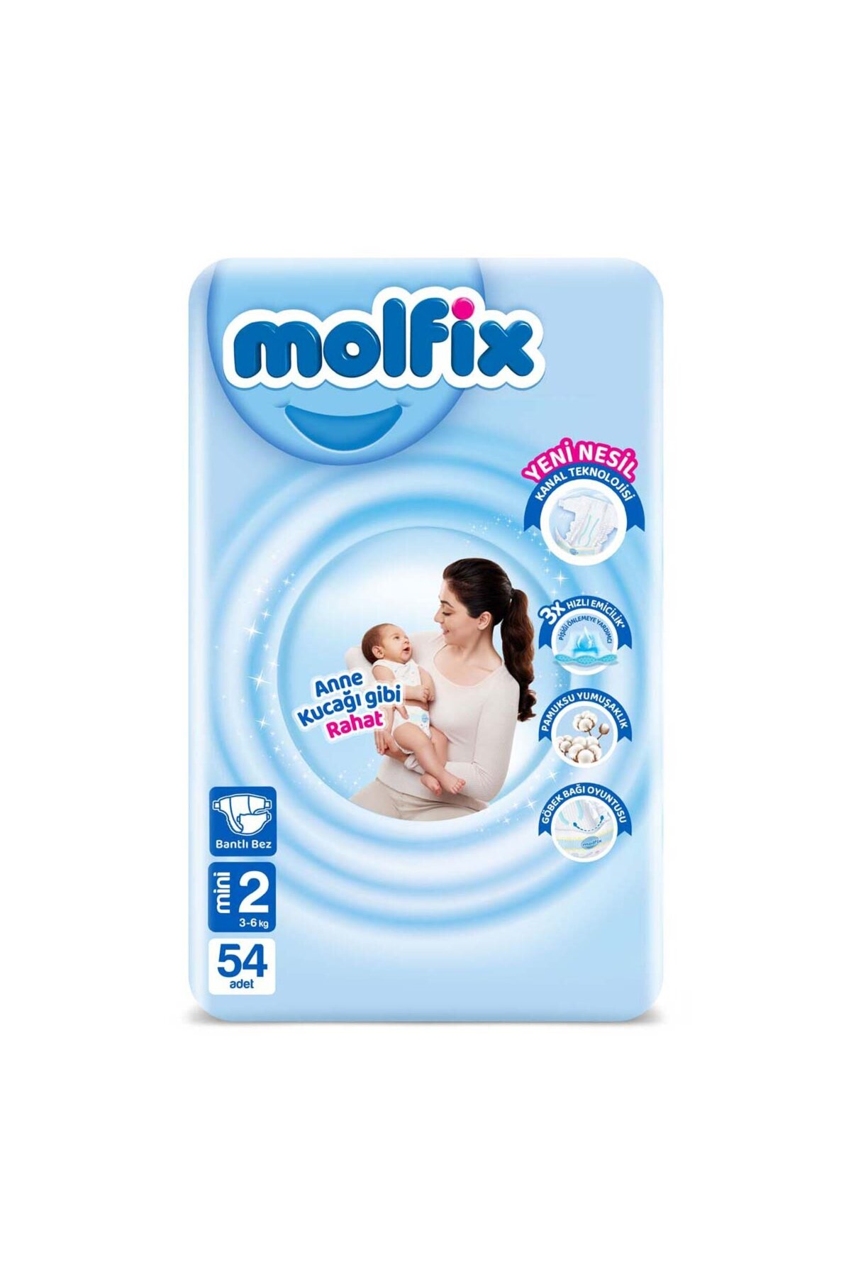 پوشک بچه پکیج ADVANTAGEOUS 2 SIZE MINI 3 6 KG 54 PCS اورجینال Molfix