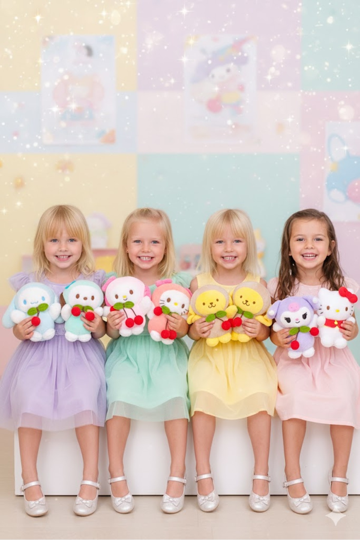 اسباب بازی های پشمی تزیین کیف مدل گیلاس KAWAII SANRIO KUROMI, SINAMOROL, POMPOM, MYMELODI, HELLO KITTY, POCHACCO CHERRY Pufline