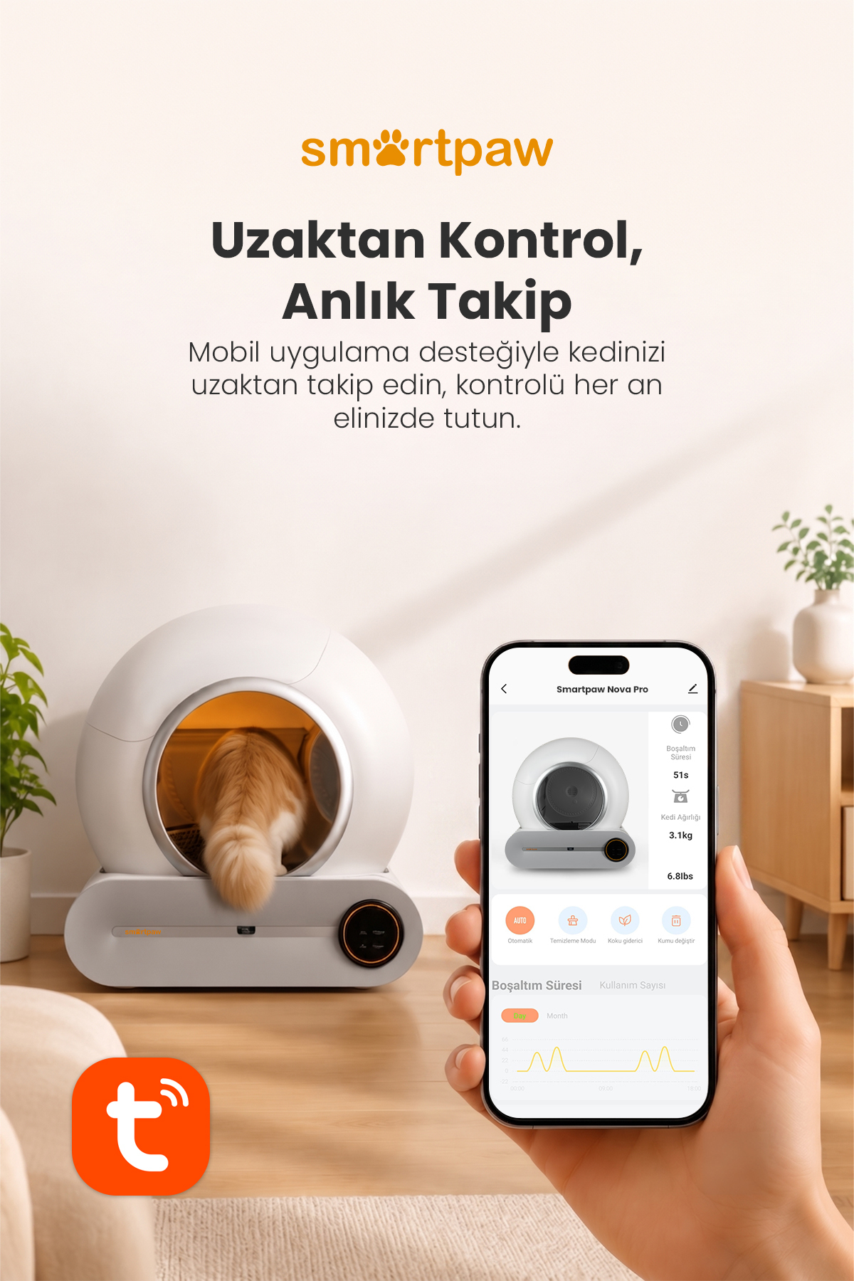 توالت گربه هوشمند و خودکار اسمارت‌پا SMARTPAW Nova Cat PRO، مدل MSP-01، با گنجایش ۶۵ لیتر و مخزن زباله ۹ لیتری
