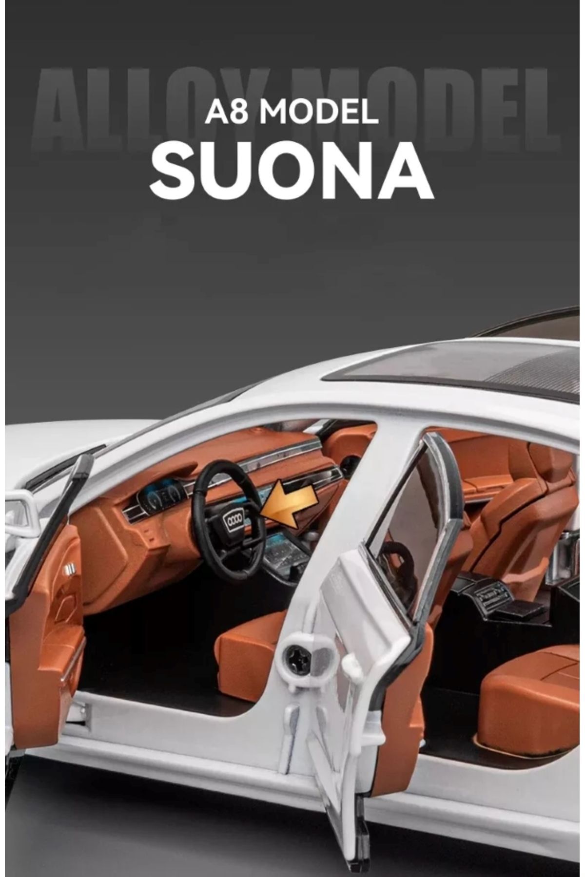 مدل خودرو آئودی A8 ماشین AUDI LONG QUATTRO 1:24 DIECAST METAL مجموعه با صدا و نور اورجینال scntoys