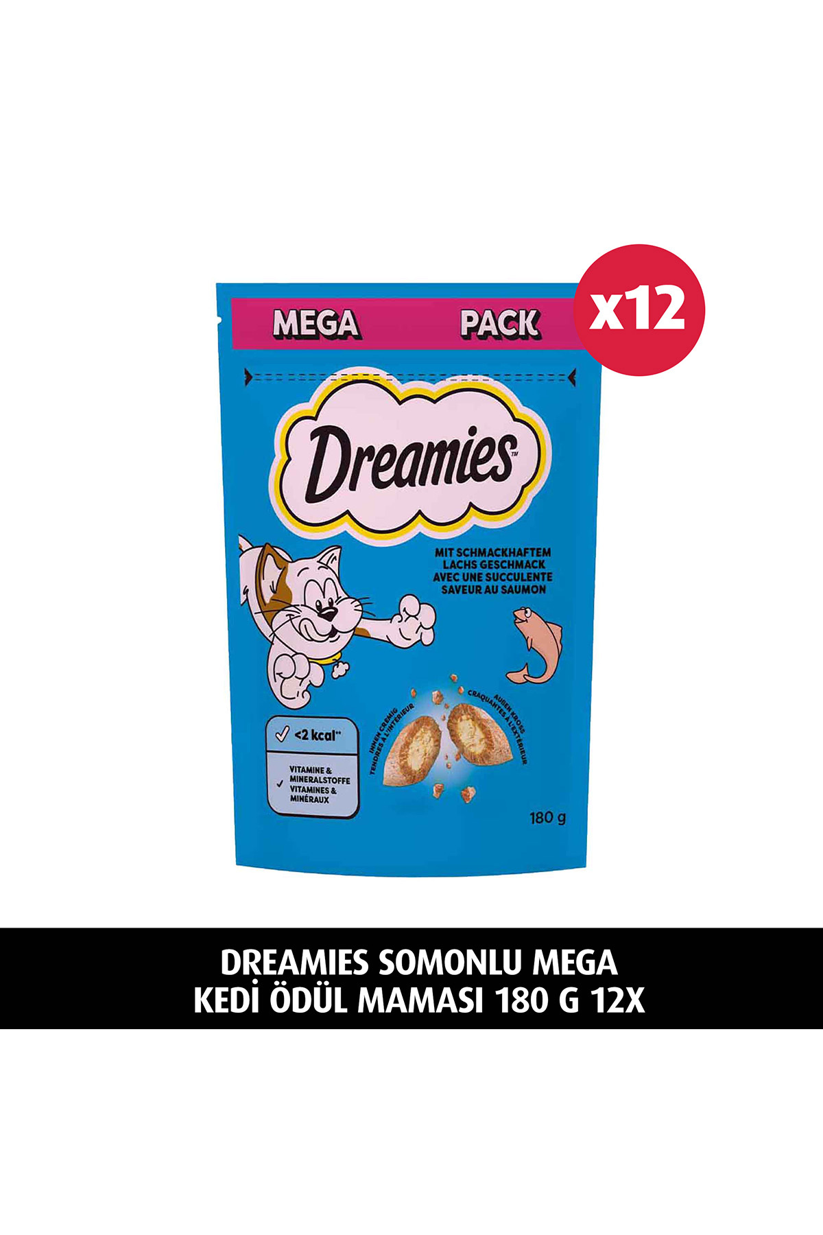 تشویقی گربه دریمیز Dreamies با طعم سالمون، مگا، ۱۸۰ گرم، 12X