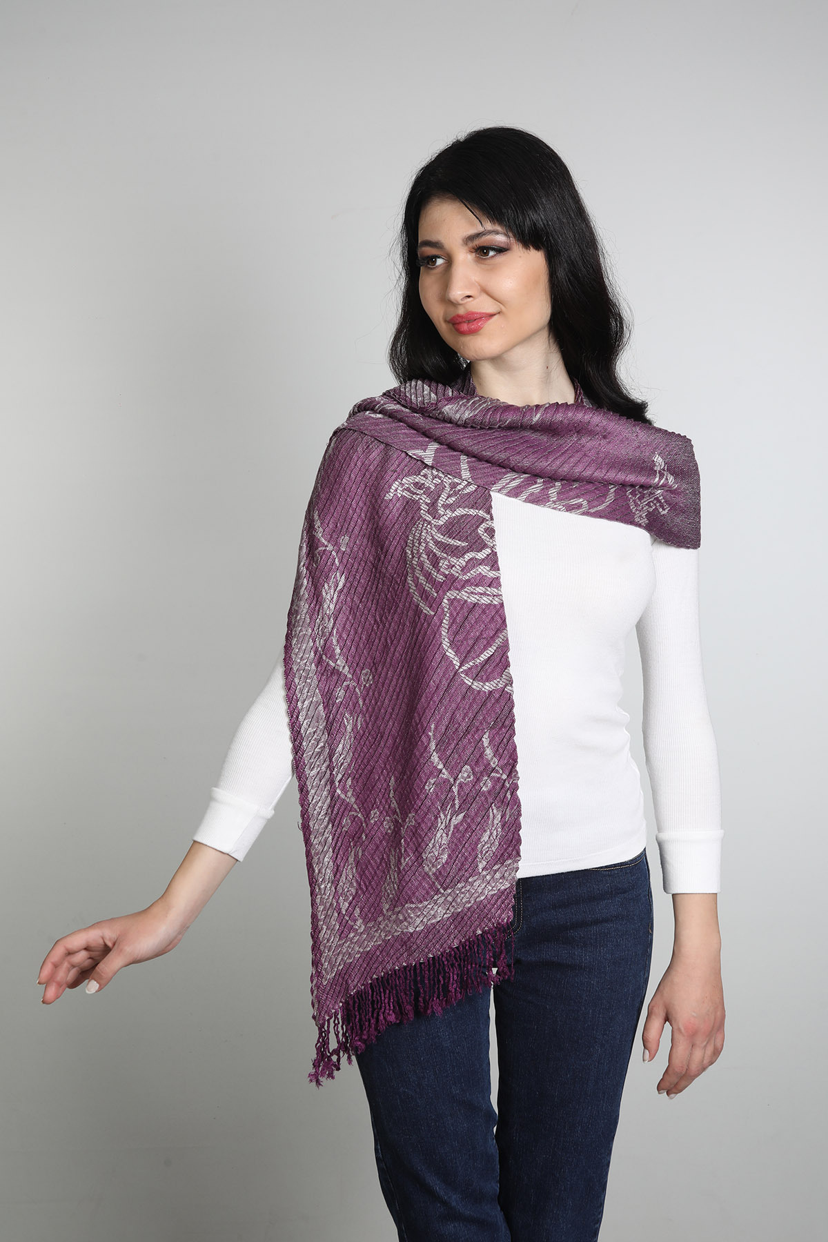شال نخی میستیک Mystic، بنفش و خاکستری مایل به قهوه‌ای، مدل MS-347