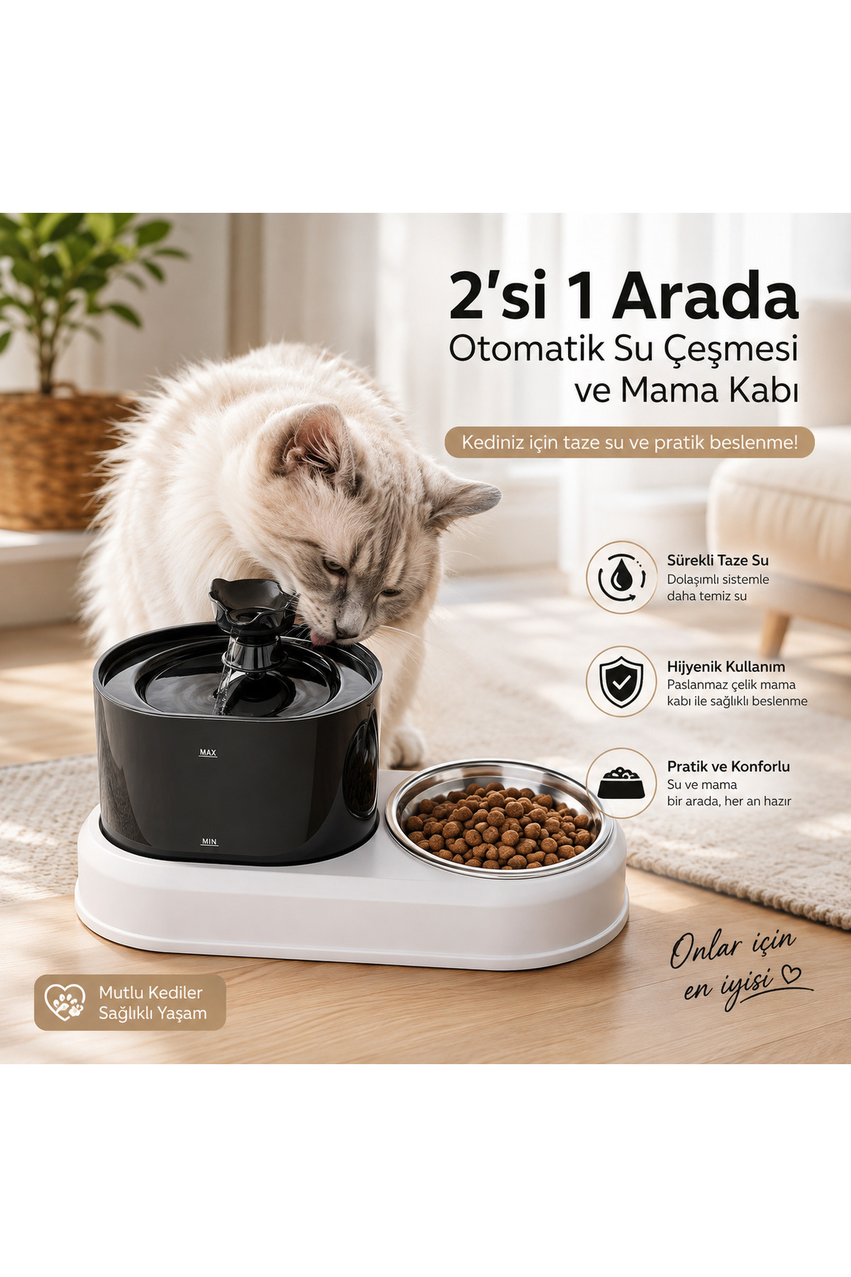 آبخوری فواره‌ای و ظرف غذای خودکار گربه و سگ کاورزون Coverzone مدل ORM-503 با مخزن غذای استیل