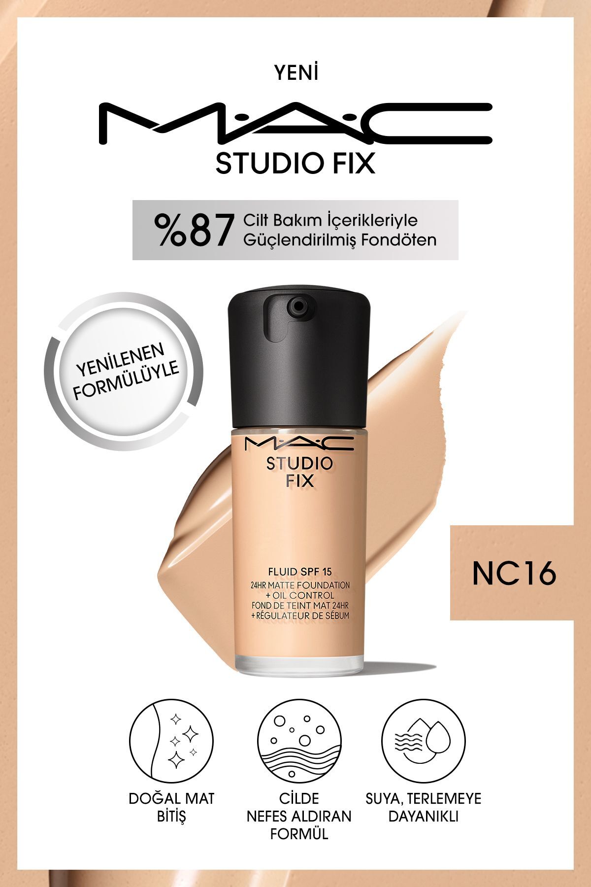 کرم پودر بنیاد MATT دائمی تا 24 ساعت FIX STUDIO SPF15 MINI رنگ: NC16 15ML Mac