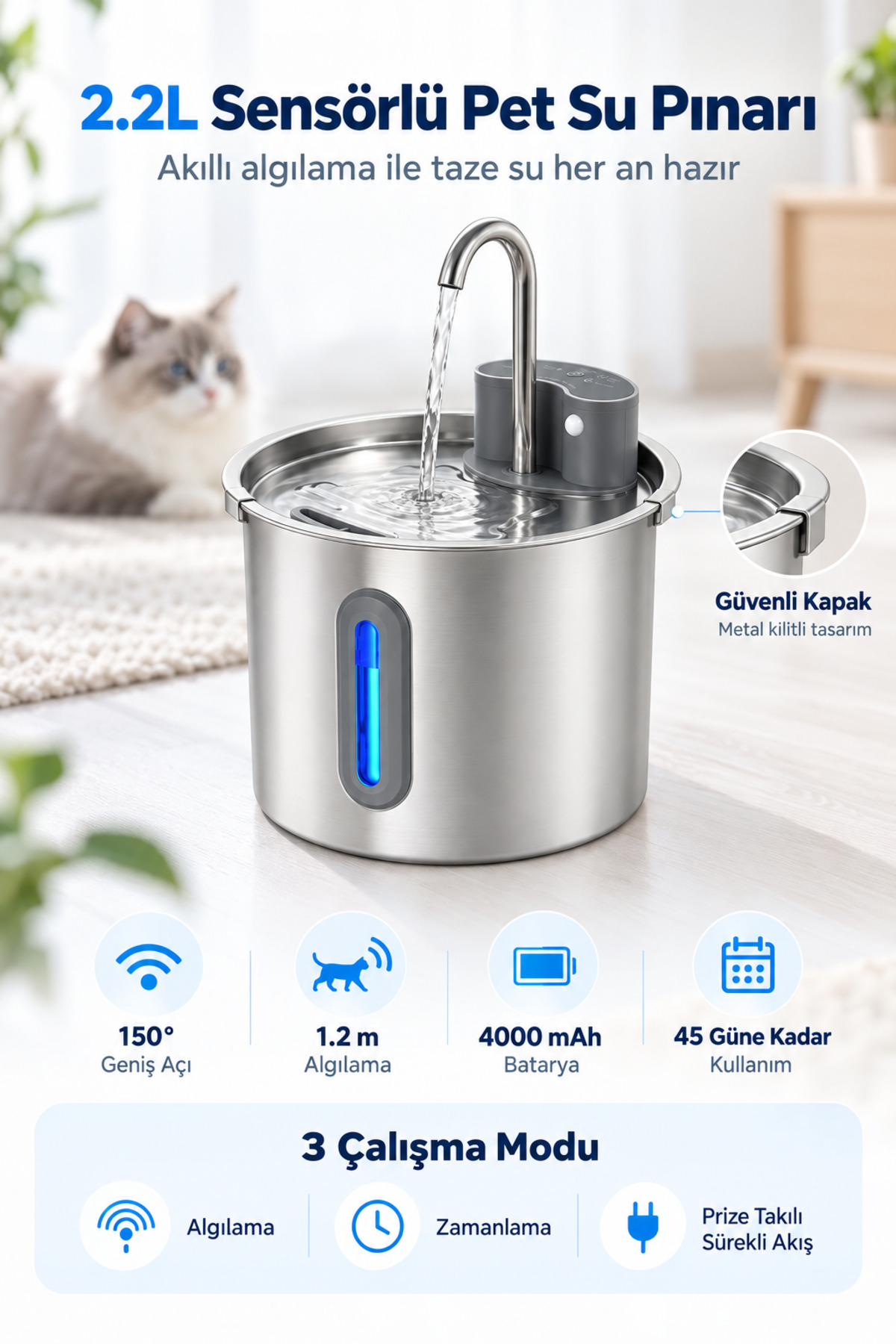 آبخوری فواره‌ای اتوماتیک گربه و سگ ماولت MAVLET مدل PS04006، ۲٫۲ لیتری 2.2L