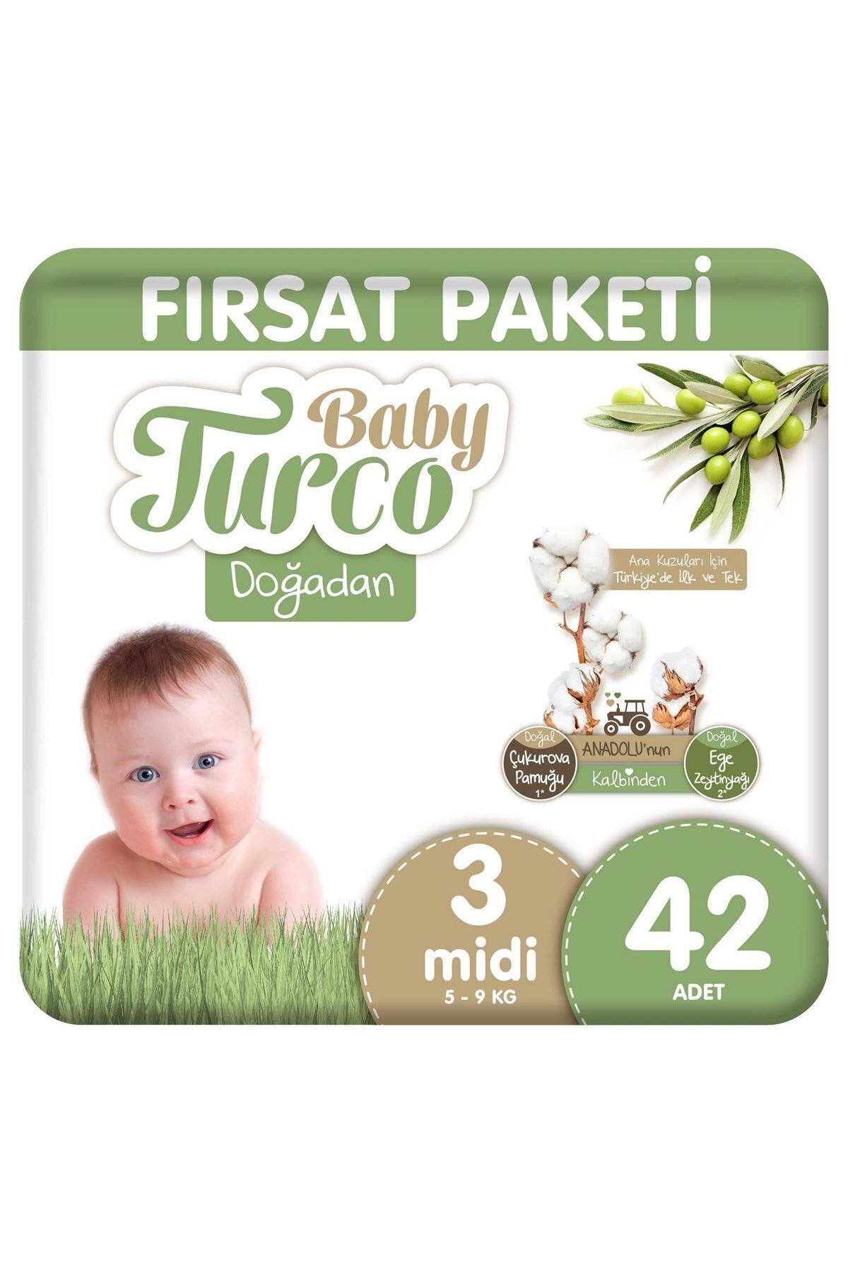 پوشک بچه بسته فرصت دوغادان سایز 3 میدی 42 عدد اورجینال Baby Turco