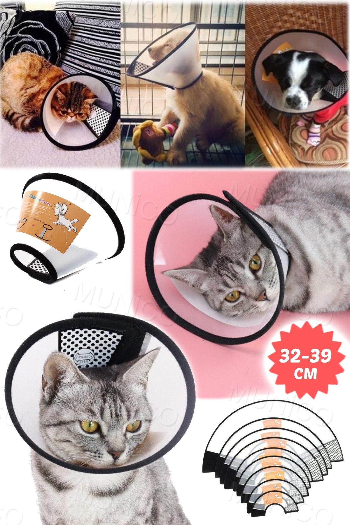 یقه محافظ گردن سگ و گربه مونیکو Munico مدل TAH117G، سایز ۳۲ تا ۳۹ سانتی‌متر