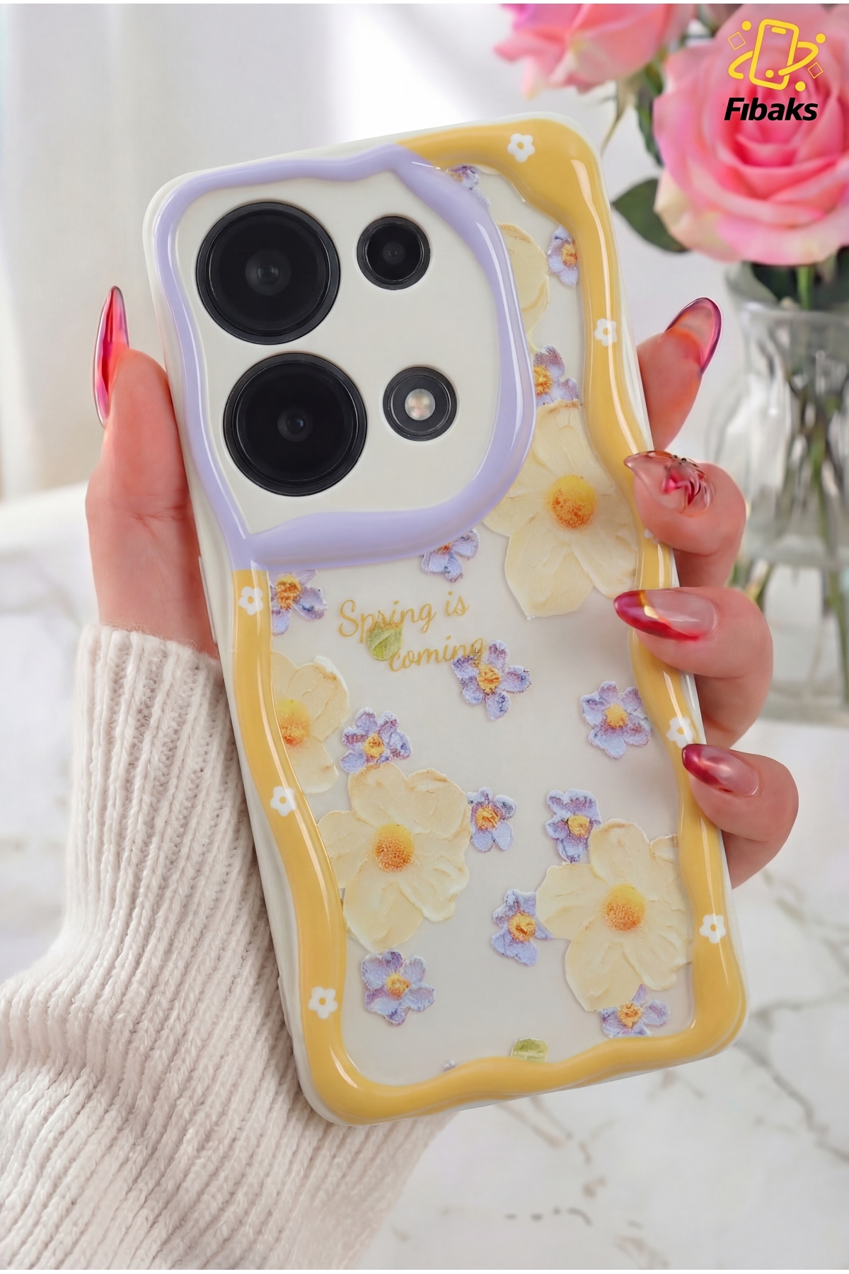 کاور و قاب محافظ دوربین شیائومی REDMI NOTE 13 PRO 4G CASE طرحدار پوشش سیلیکونی رنگی گل دیزی فیبکس Fibaks