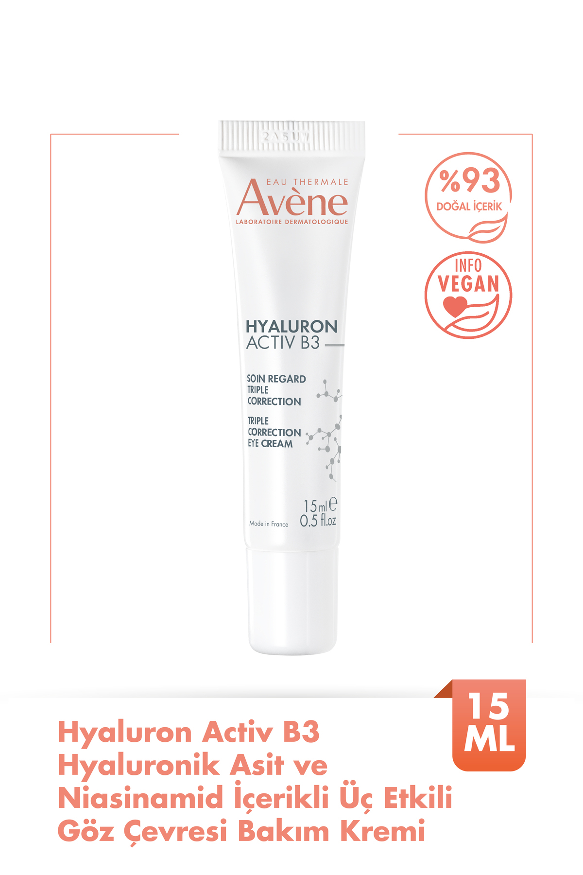 سرم چشم کرم مراقبتی سه گانه هیالورون اکتیو B3 در برابر علائم پیری دور 15 میل اورجینال Avene